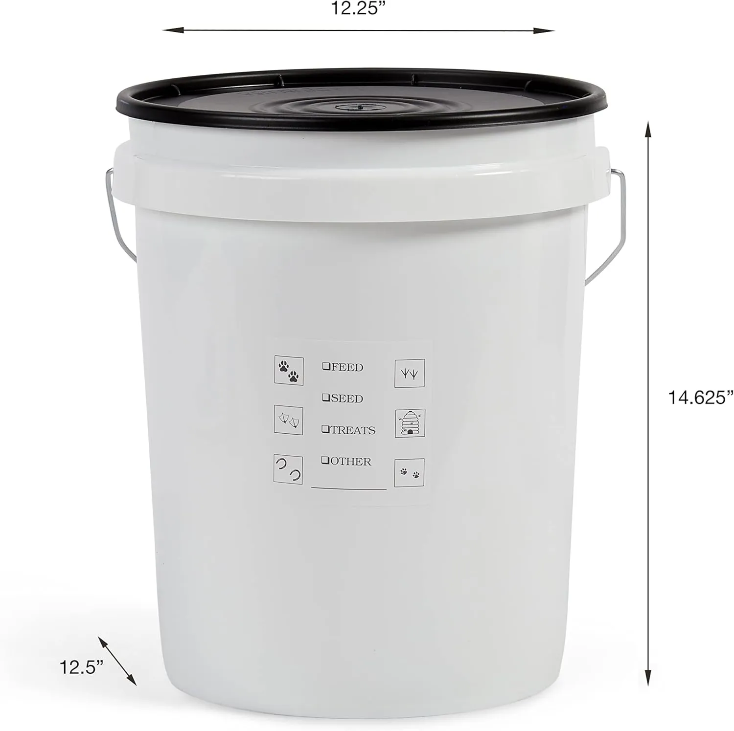 United Solutions Airtight Pet Food Storage Container, 5 Gallon Capacity, Great for Dog Food, Cat Food, Bird Seed, Dry Food Storage, White Container with Black Lid, 2-Pack