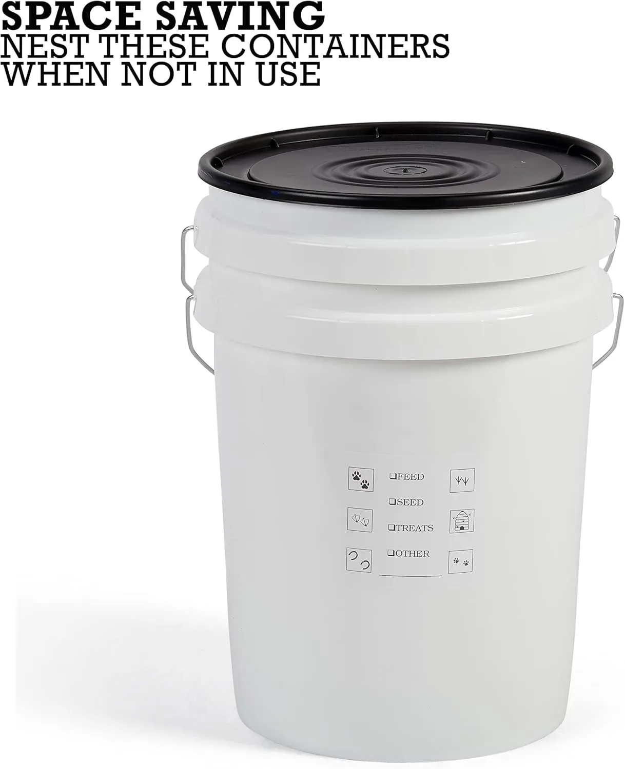 United Solutions Airtight Pet Food Storage Container, 5 Gallon Capacity, Great for Dog Food, Cat Food, Bird Seed, Dry Food Storage, White Container with Black Lid, 2-Pack