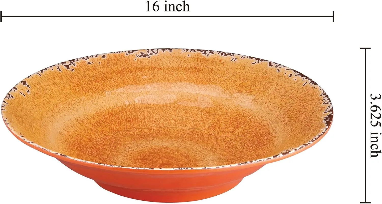 UPware Crackle Melamine Serving Bowl, BPA-Free Rustic Textured Large Bowl for Salad, Pasta, Fruit, or Entertaining, 16 Inch, 166 oz, Orange