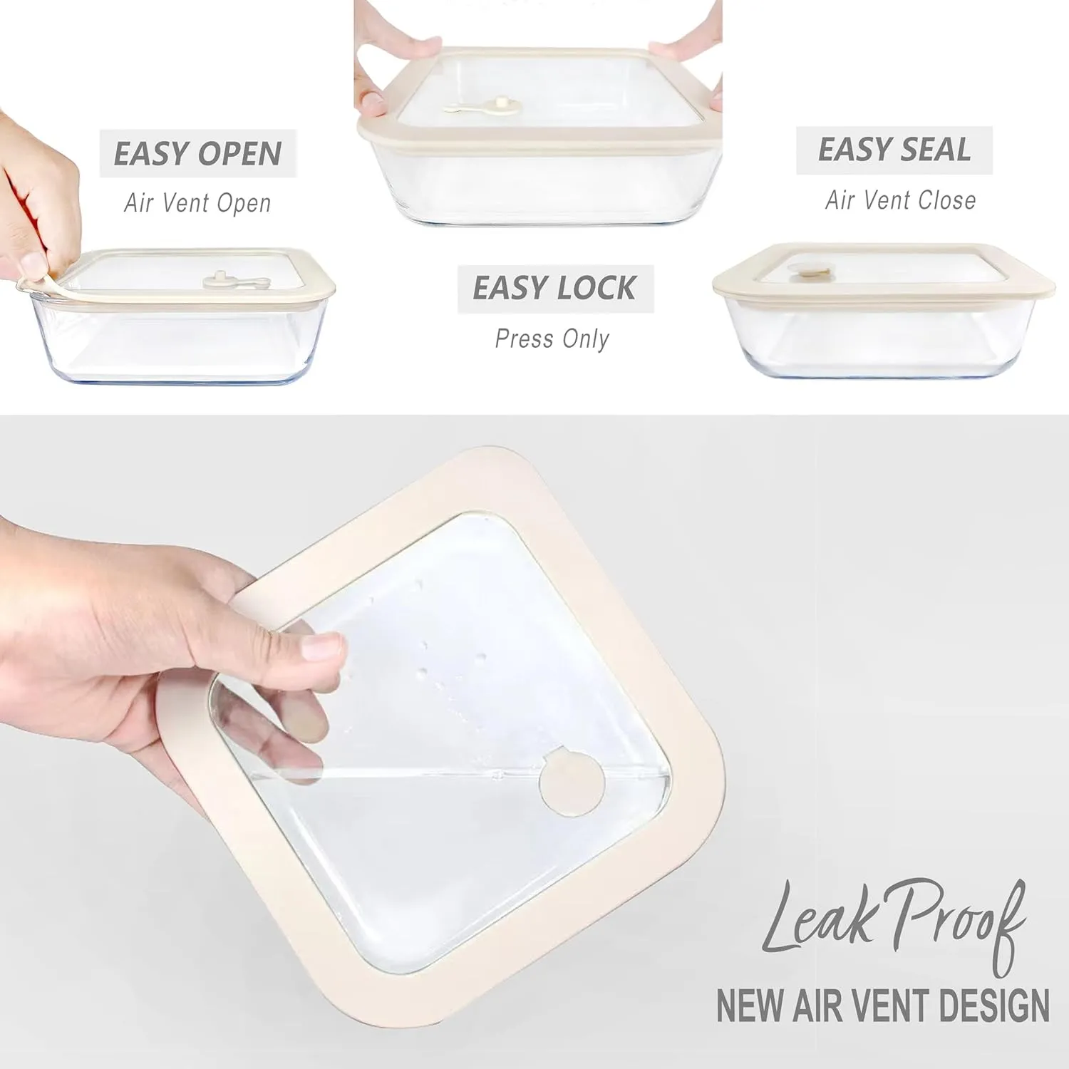 Urban Green Glass Food Storage Container Sets with Glass Lids, 3 Pack, Meal Prep Food Containers with Airtight Lids, Microwave Safe, Oven Safe, LeakProof, 100% Plastic Free, (White Color)
