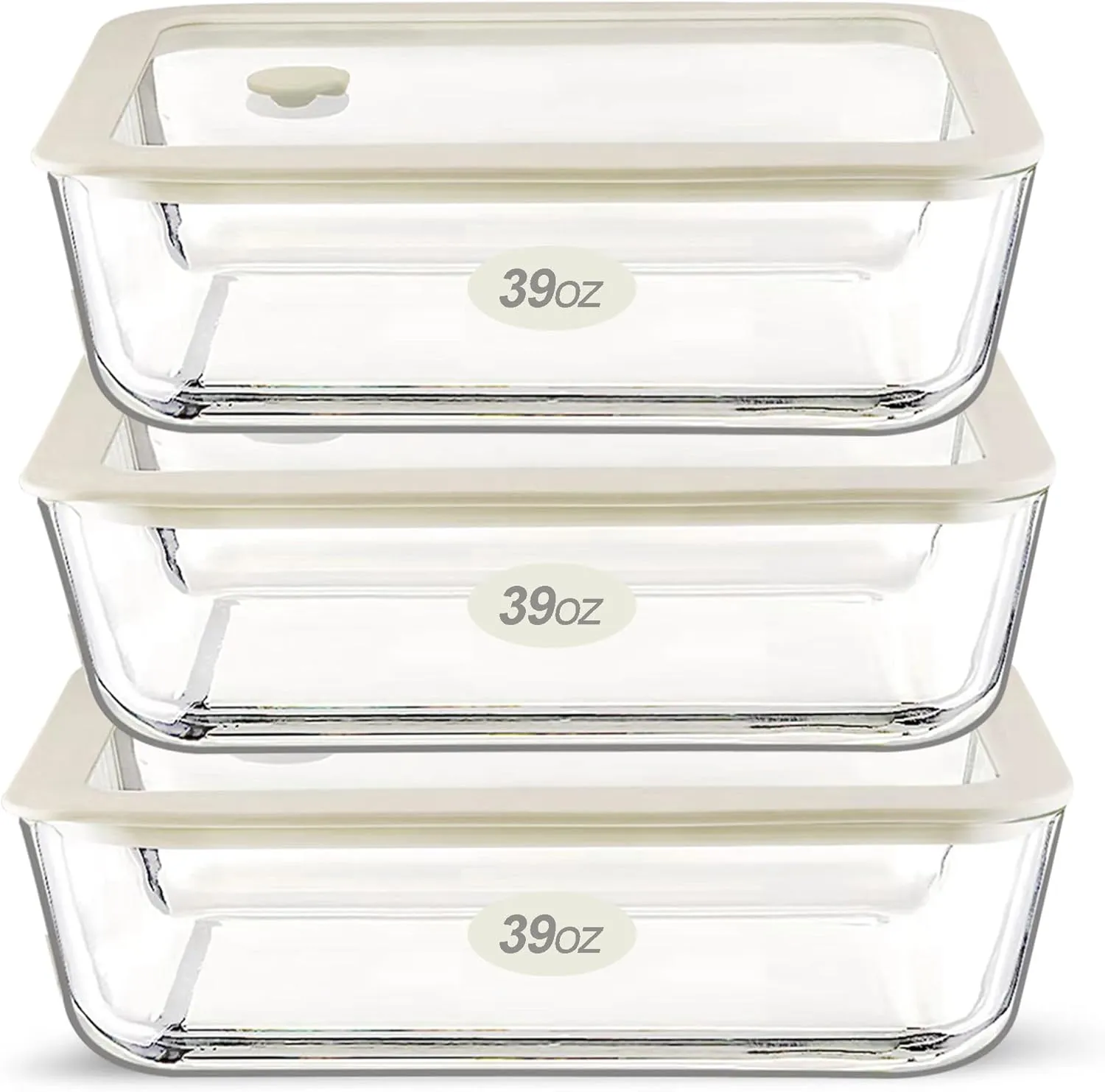 Urban Green Glass Food Storage Container Sets with Glass Lids, 3 Pack, Meal Prep Food Containers with Airtight Lids, Microwave Safe, Oven Safe, LeakProof, 100% Plastic Free, (White Color)