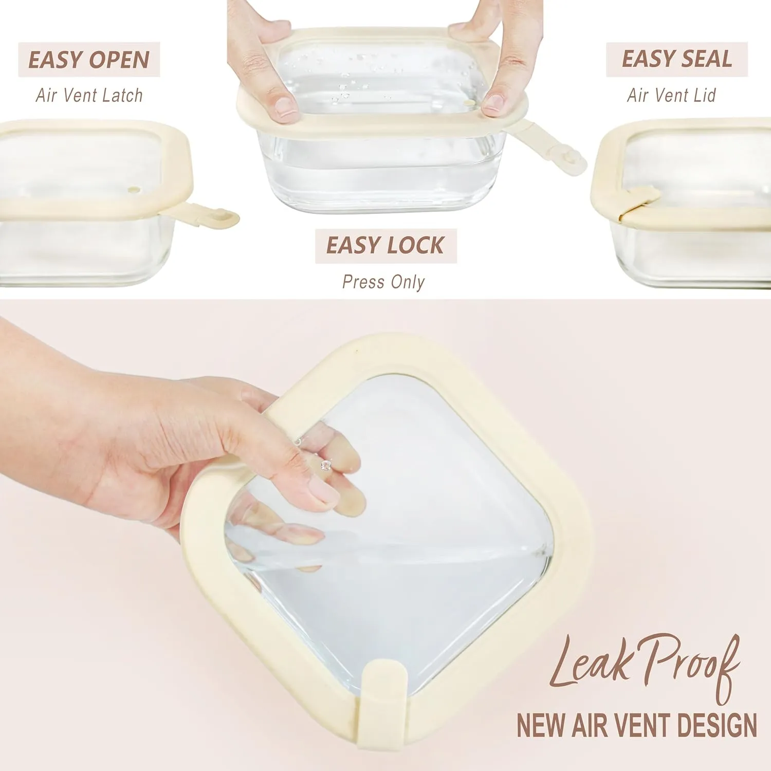Urban Green Glass Food Storage Containers with Glass Lids, Microwave Safe Food Container Set, Airtight Food Container Set, LeakProof, 100% Plastic Free, White Color, 4pack