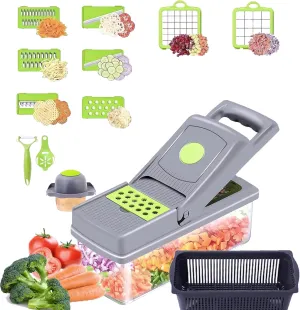Vegetable Chopper, 14-in-1 With Container Multifunctional Food Chopper, With 8 Blades To Cut Food Into Different Shapes For Salad, Potato, Carrot, And Garlic, Essential Kitchen Gadget