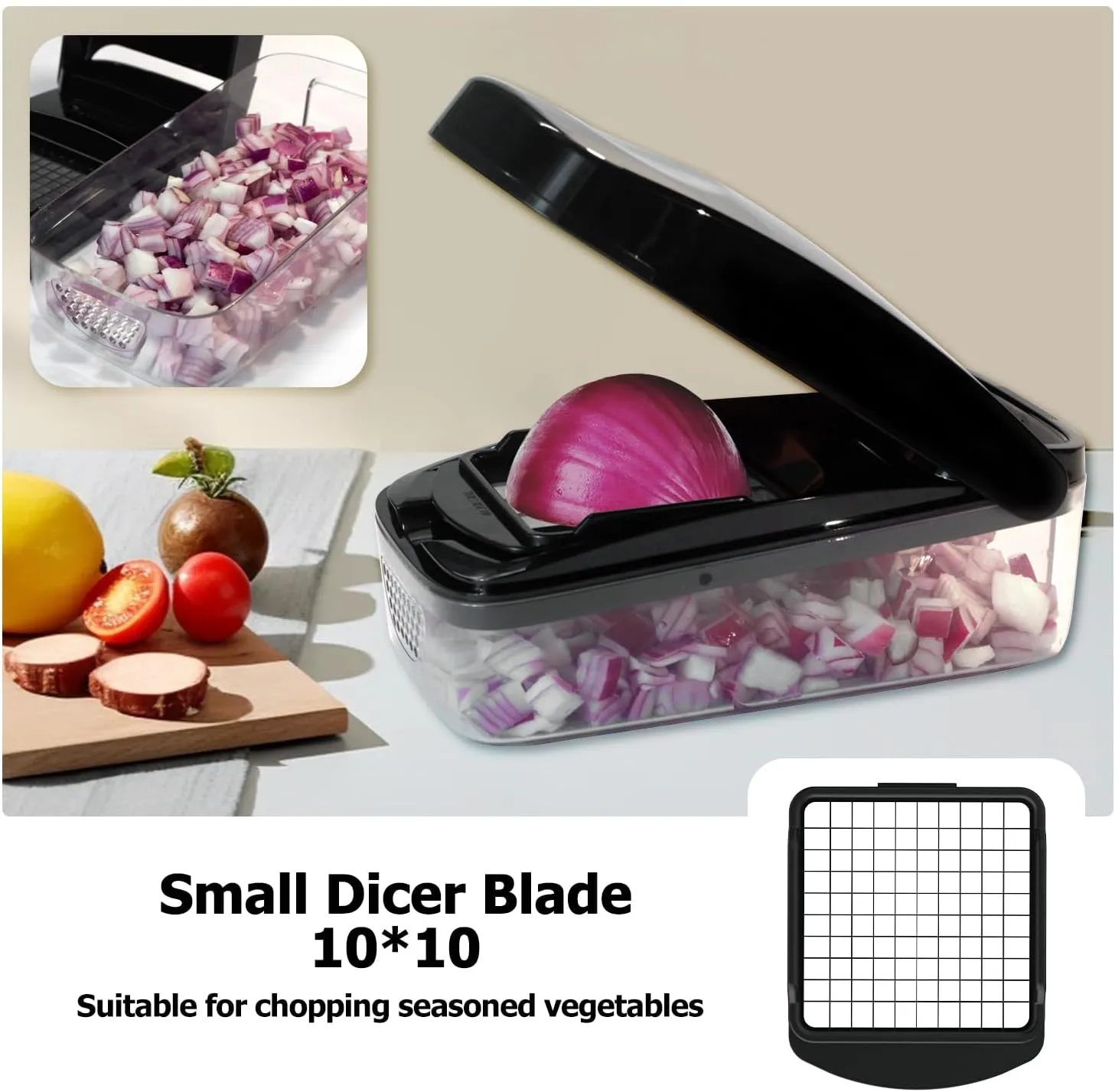 Vegetable Chopper, Food Choppers, Onion Chopper, Veggie Choppers, Onion Dicer, Potato Dicer Cuber with Container, Onion Dicer & Vegetable Dicer (Black)
