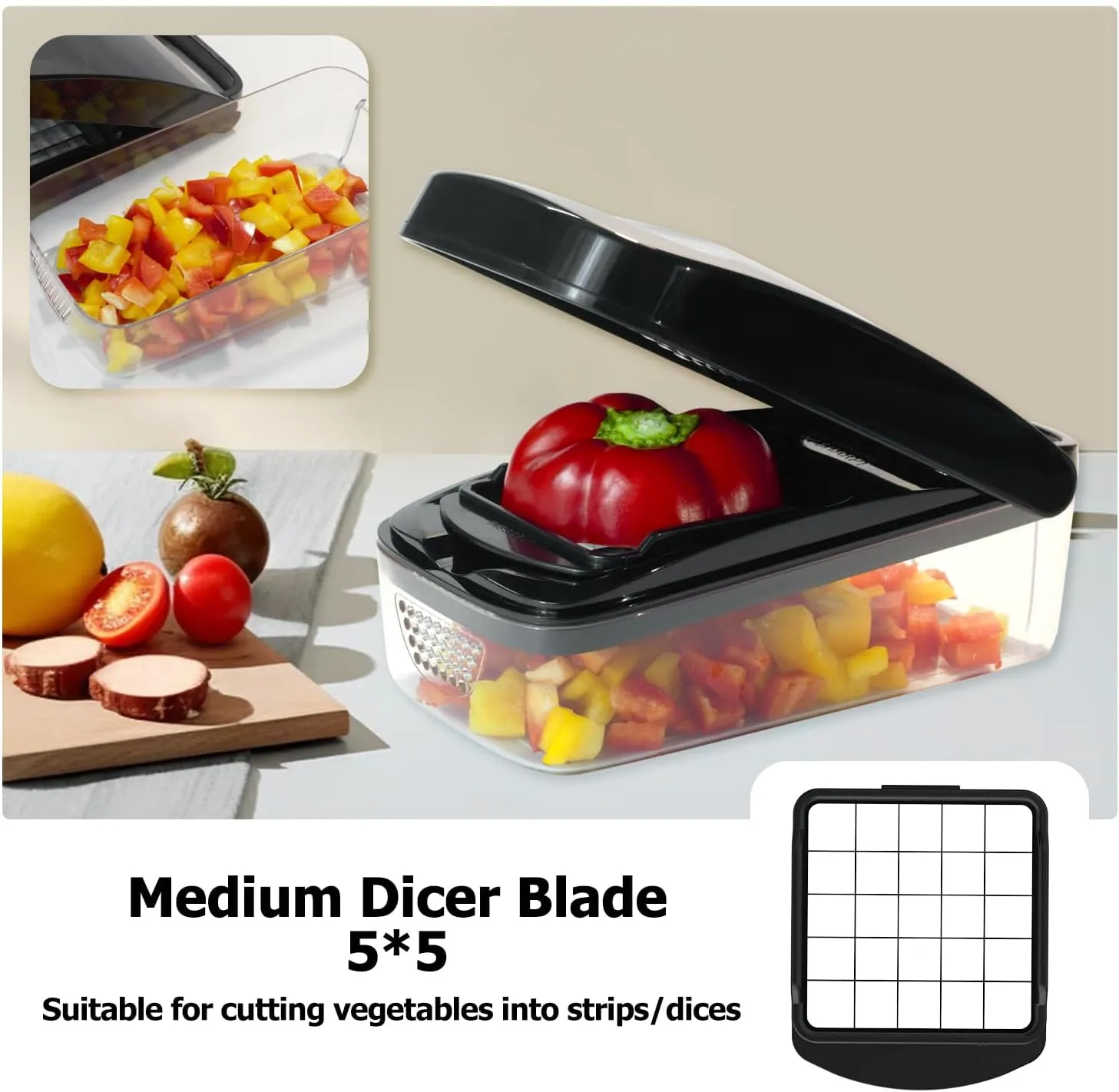 Vegetable Chopper, Food Choppers, Onion Chopper, Veggie Choppers, Onion Dicer, Potato Dicer Cuber with Container, Onion Dicer & Vegetable Dicer (Black)