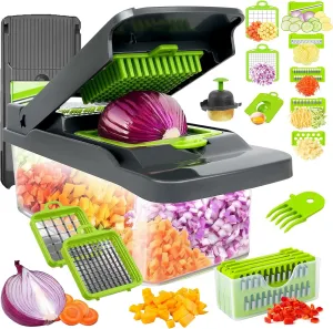 Vegetable Chopper Veggie Chopper,Mandoline Slicer,Multifunctional 12 in 1 Food Choppers, Kitchen Vegetable Slicer Dicer Cutter,Onion Mincer,Cheese Grater,Colander Basket,Kitchen Gadgets