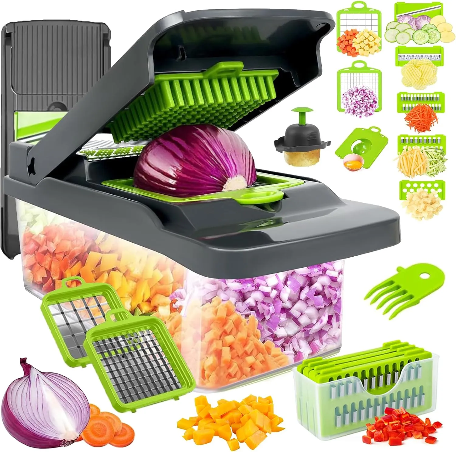 Vegetable Chopper Veggie Chopper,Mandoline Slicer,Multifunctional 12 in 1 Food Choppers, Kitchen Vegetable Slicer Dicer Cutter,Onion Mincer,Cheese Grater,Colander Basket,Kitchen Gadgets