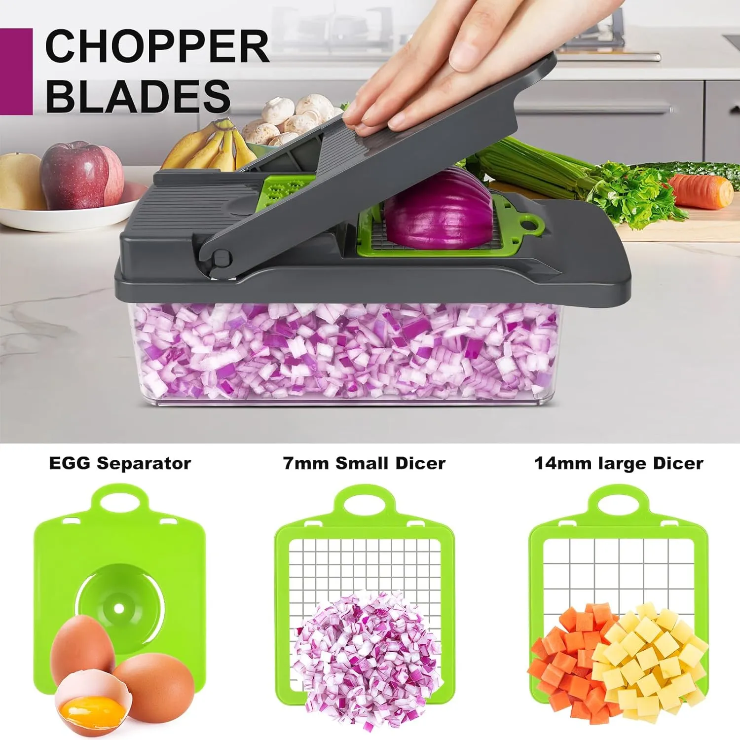Vegetable Chopper Veggie Chopper,Mandoline Slicer,Multifunctional 12 in 1 Food Choppers, Kitchen Vegetable Slicer Dicer Cutter,Onion Mincer,Cheese Grater,Colander Basket,Kitchen Gadgets