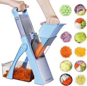 Vegetable Chopper with Adjustable Thickness - Safe Mandoline Food Slicer for Kitchen, Multifunctional Veggie Chopper Vegetable Cutter Slicer Dicer, All in 1, can Slice, Shred -Blue