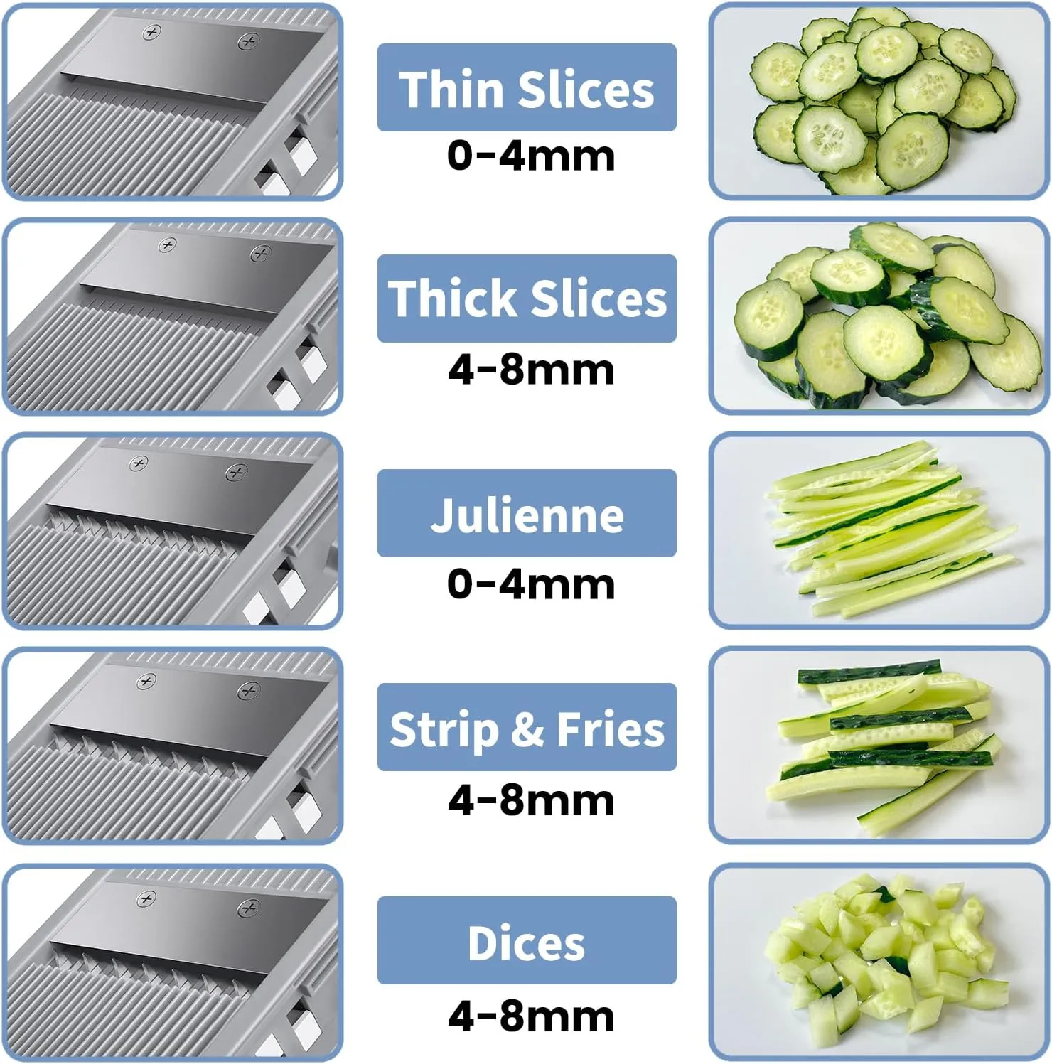 Vegetable Chopper with Adjustable Thickness - Safe Mandoline Food Slicer for Kitchen, Multifunctional Veggie Chopper Vegetable Cutter Slicer Dicer, All in 1, can Slice, Shred -Blue