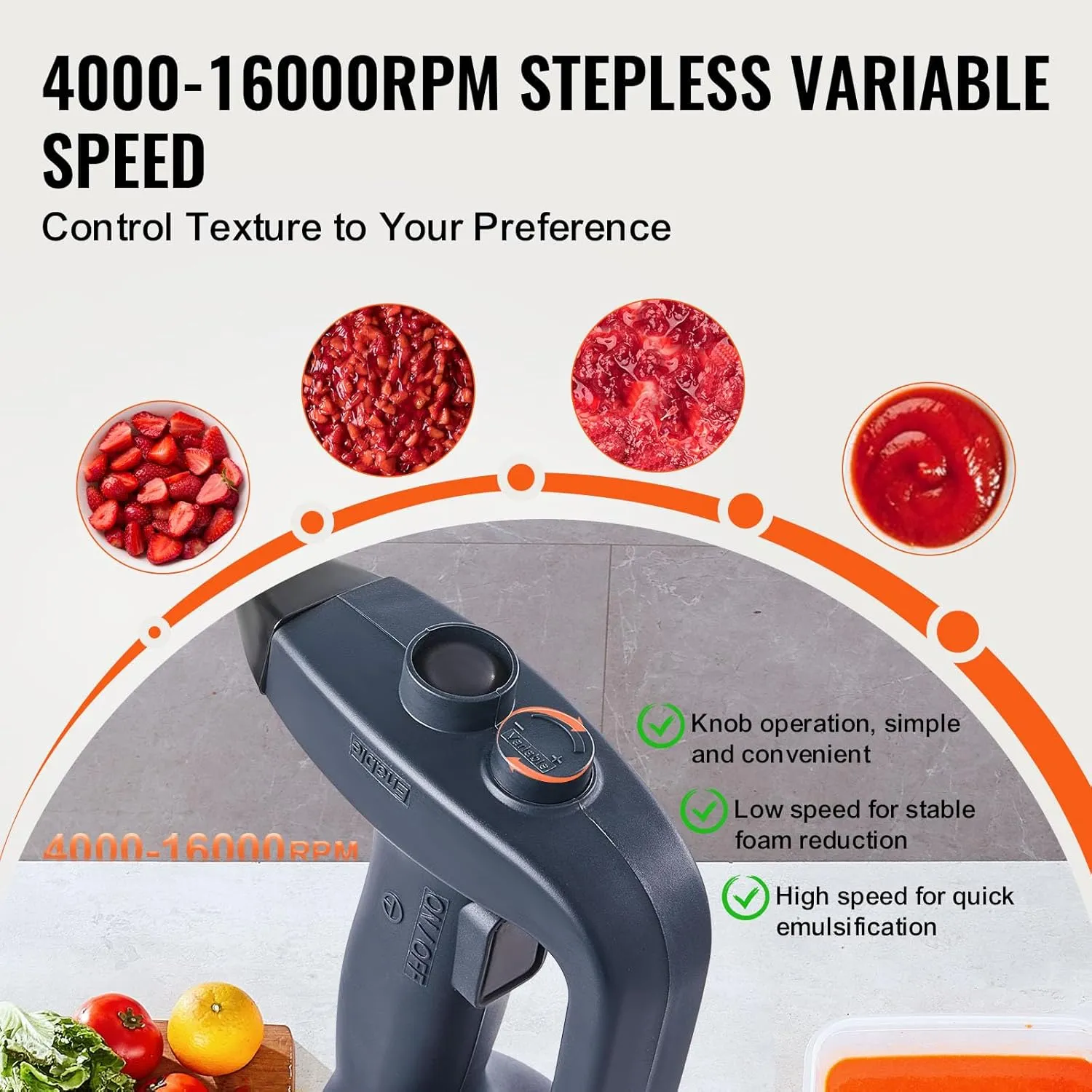 VEVOR Commercial Immersion Blender, 350W Heavy Duty Hand Mixer, 12 inch Stepless Variable Speed Mixer with Stainless Steel Blade, Multi-Purpose Portable Mixer for Soup, Sauces, Mashed Potatoes, Cream