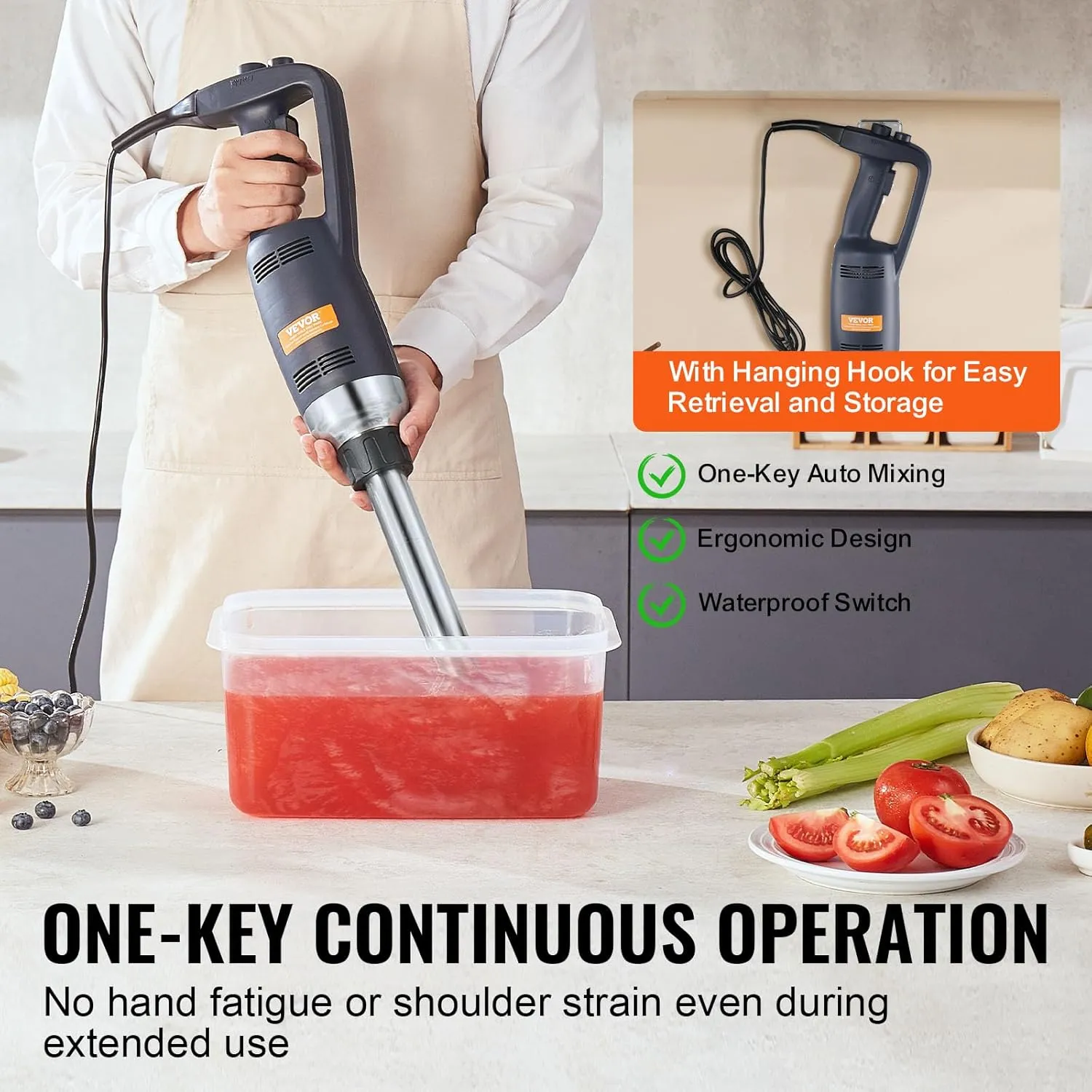 VEVOR Commercial Immersion Blender, 350W Heavy Duty Hand Mixer, 12 inch Stepless Variable Speed Mixer with Stainless Steel Blade, Multi-Purpose Portable Mixer for Soup, Sauces, Mashed Potatoes, Cream
