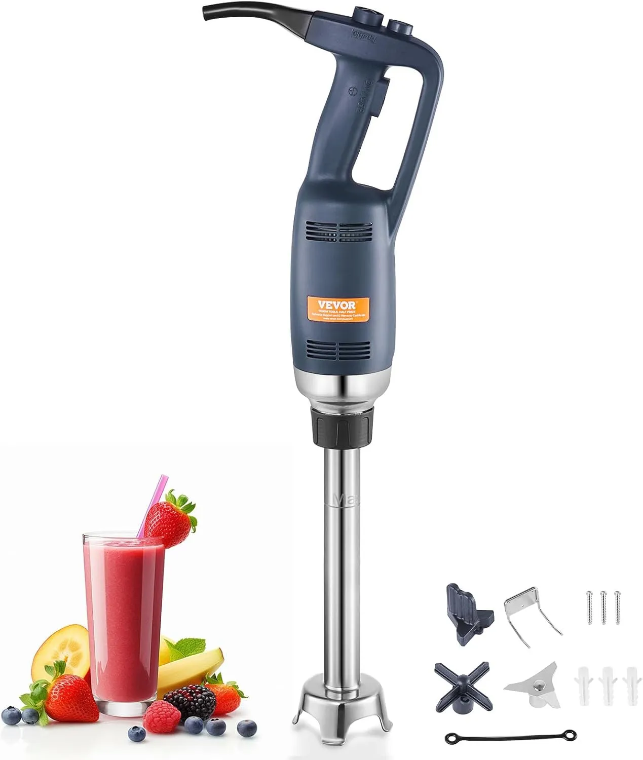 VEVOR Commercial Immersion Blender, 350W Heavy Duty Hand Mixer, 12 inch Stepless Variable Speed Mixer with Stainless Steel Blade, Multi-Purpose Portable Mixer for Soup, Sauces, Mashed Potatoes, Cream
