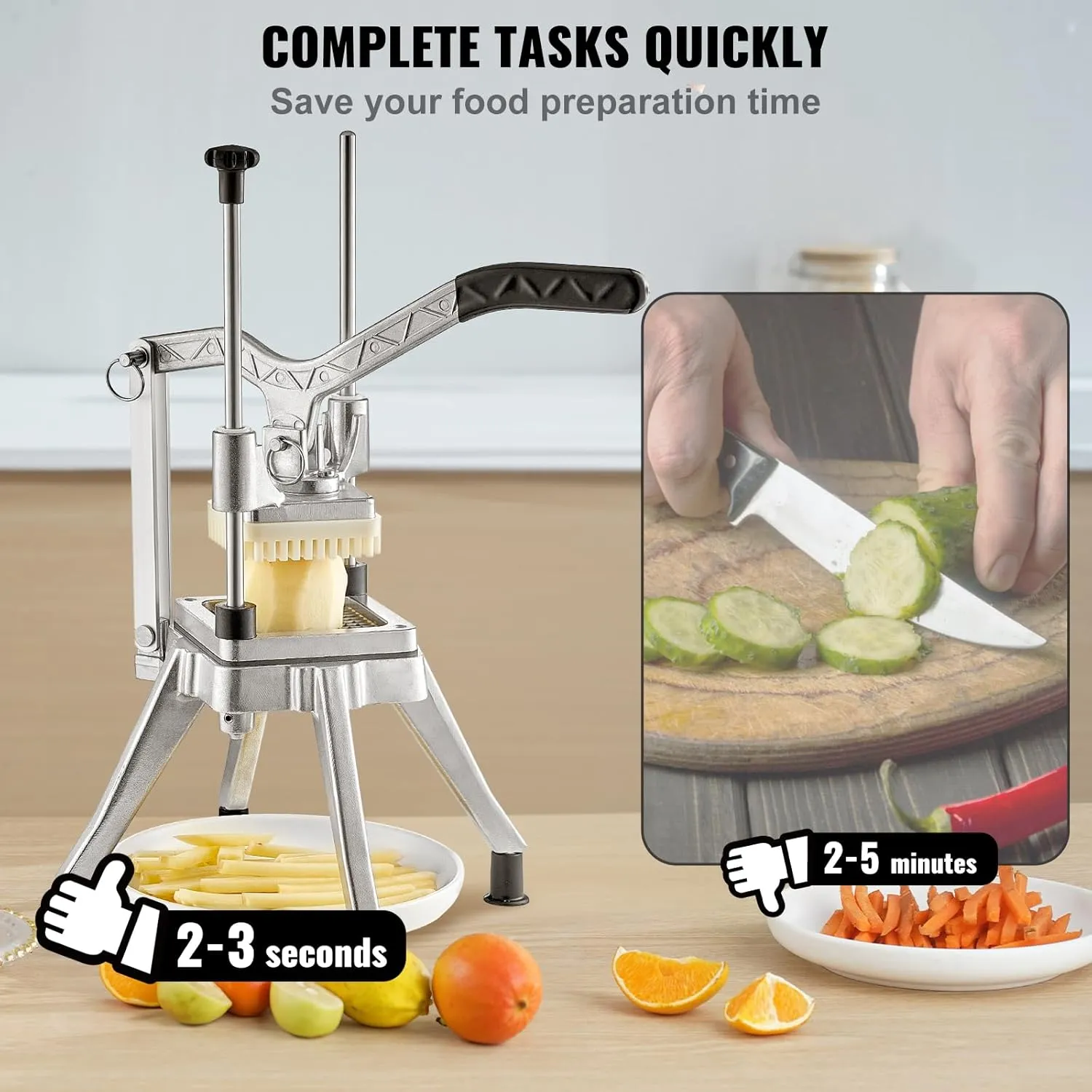 VEVOR Commercial Vegetable Chopper w/ 4 Replacement Blades, Stainless Steel French Fry Cutter Potato Dicer & Fruit Slicer for Restaurants & Home Kitchen