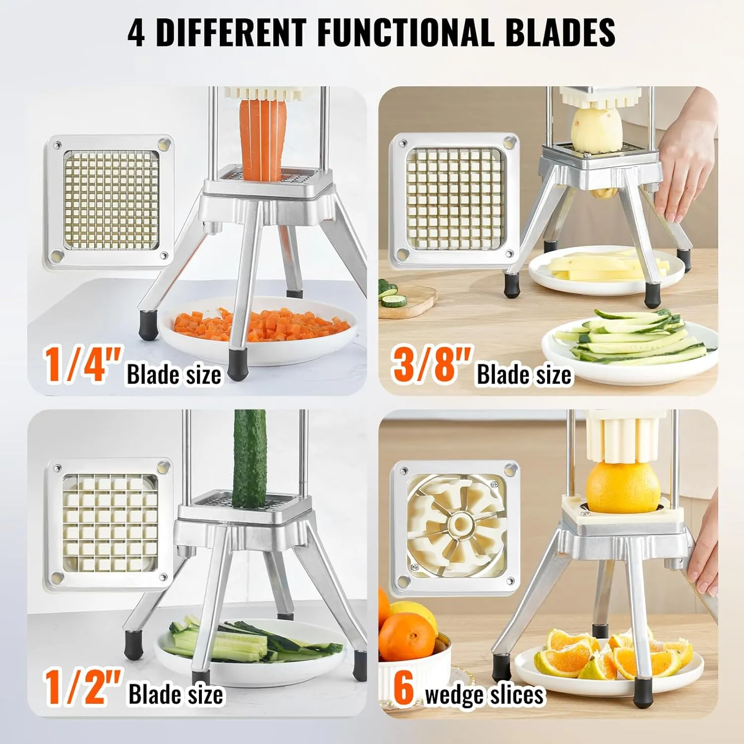 VEVOR Commercial Vegetable Chopper w/ 4 Replacement Blades, Stainless Steel French Fry Cutter Potato Dicer & Fruit Slicer for Restaurants & Home Kitchen