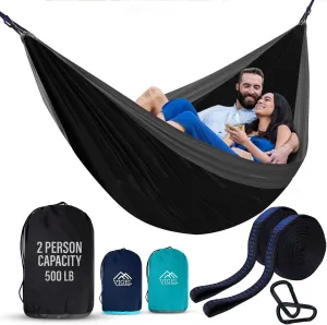 Vigel Camping Hammock - XL Double Hammock 500 Lb Capacity - Nylon - 2 Person Portable Tree Hammock - Camping Accessories for Outdoor, Travel, Hiking