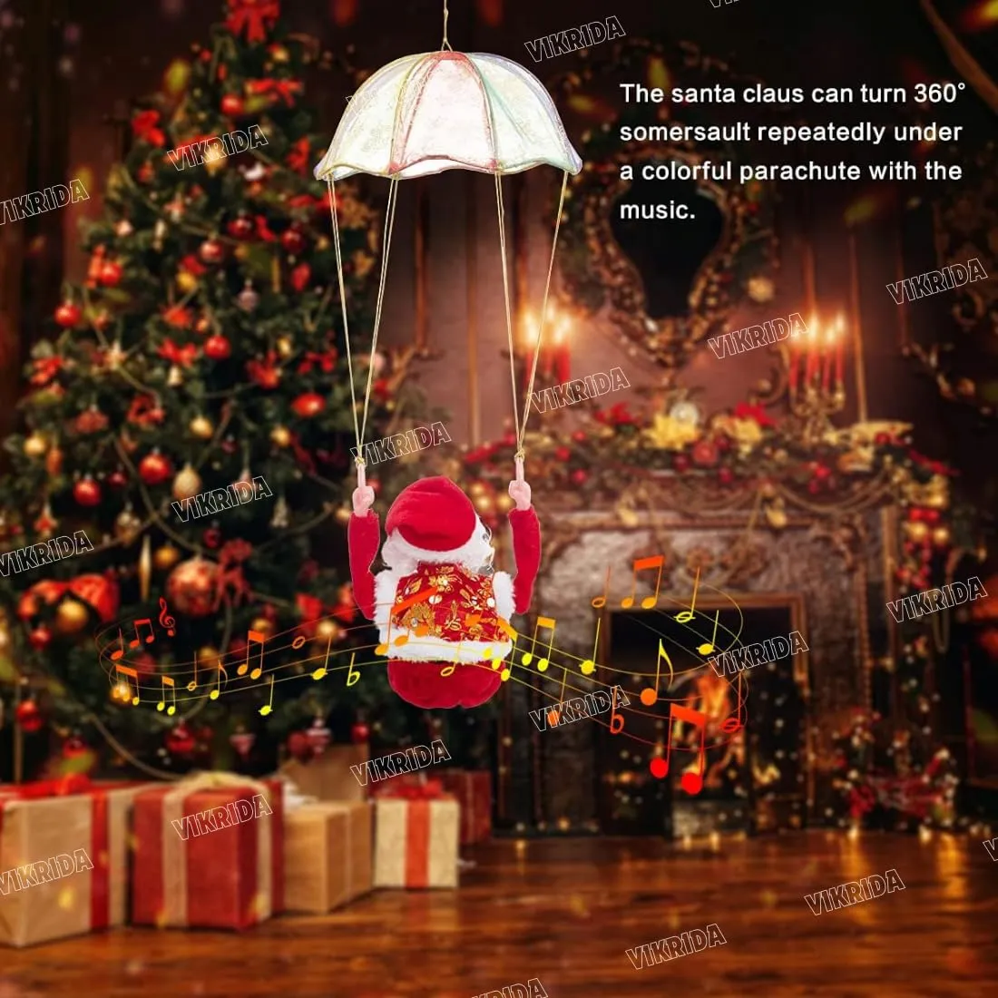 VikriDA Climbing Santa with Music, Christmas Tree Pendant Ornament Novelty Climbing Santa Claus on Rope, Holiday Decoration, Great Gift