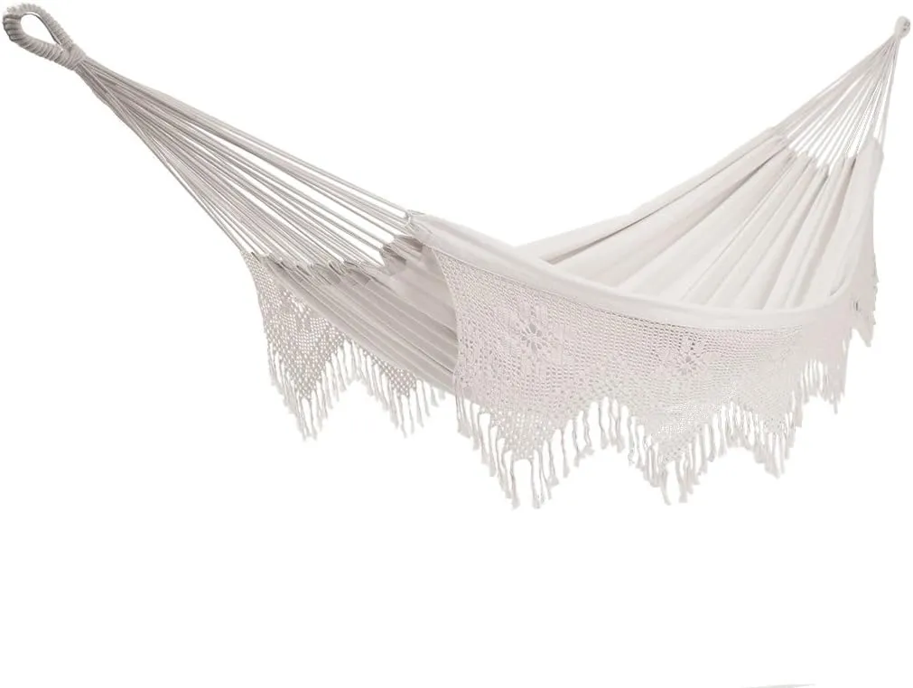 Vivere Double Deluxe Cotton Brazilian Style Hammock with Fringe - 450 lb Weight Capacity