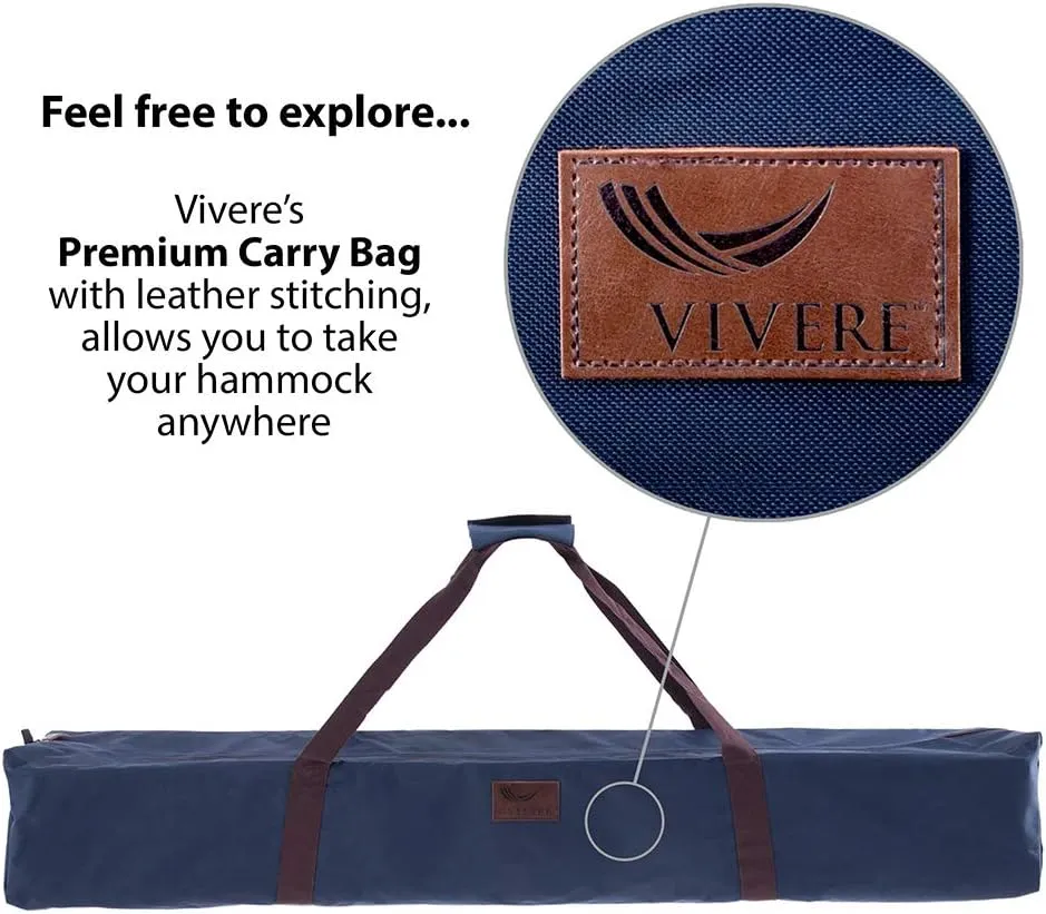 Vivere Double Polyester Hammock with Space Saving Steel Stand and Premium Carry Bag - 450 lb Capacity (Hot Pink)
