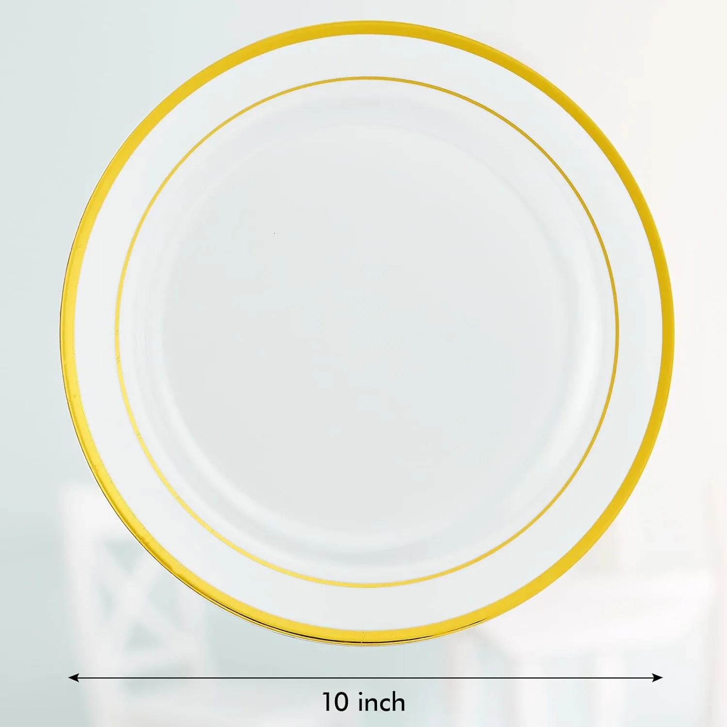 Vplus 100 Piece 10 Inch Gold Plastic Plates Disposable, Heavy Duty White Elegant Durable Dinner Plastic Party Plates with Gold Rim Perfect for Party Christmas