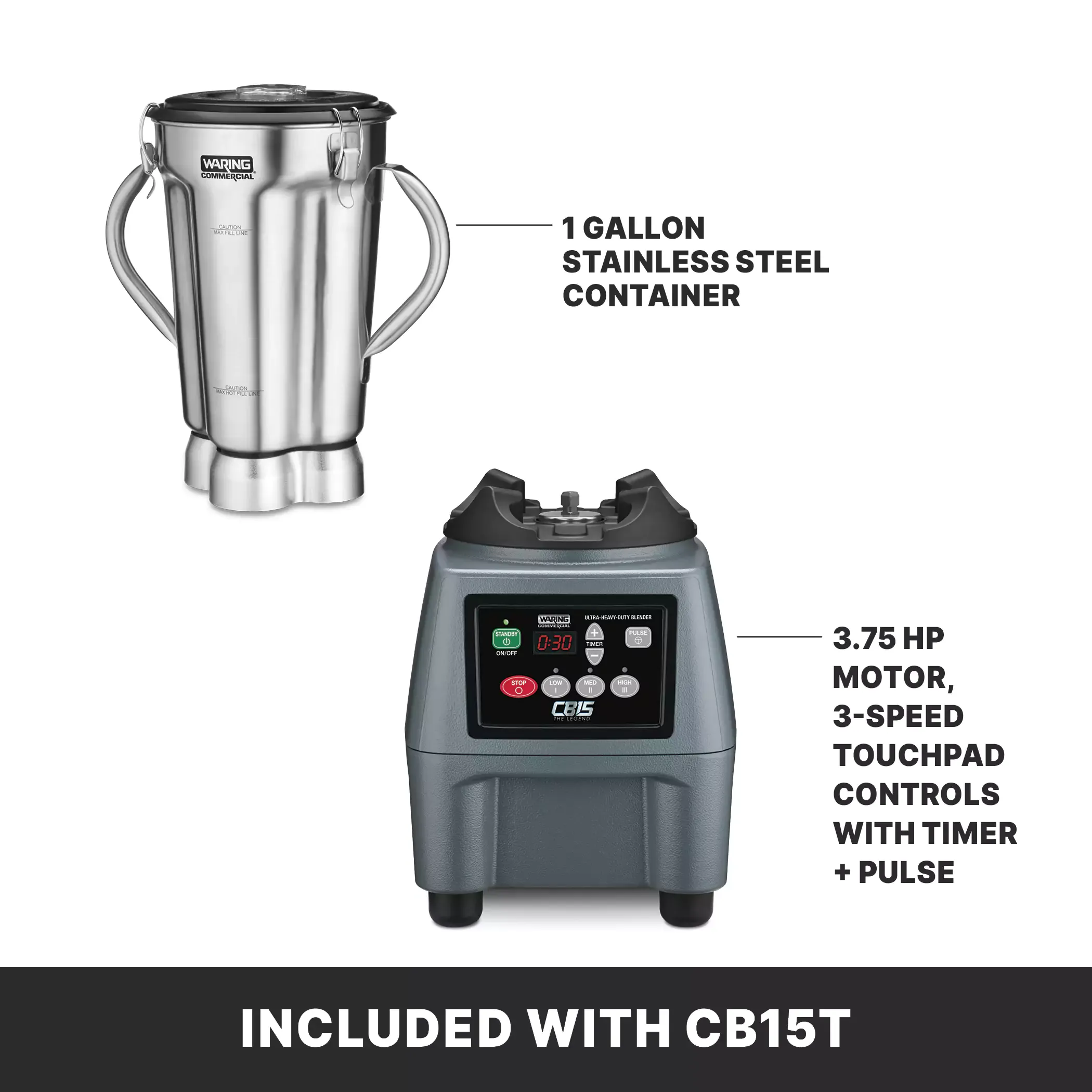 Waring 3.75 HP Heavy Duty One-Gallon Food Blender with Electronic Keypad and Timer CB15T, 120 Volts