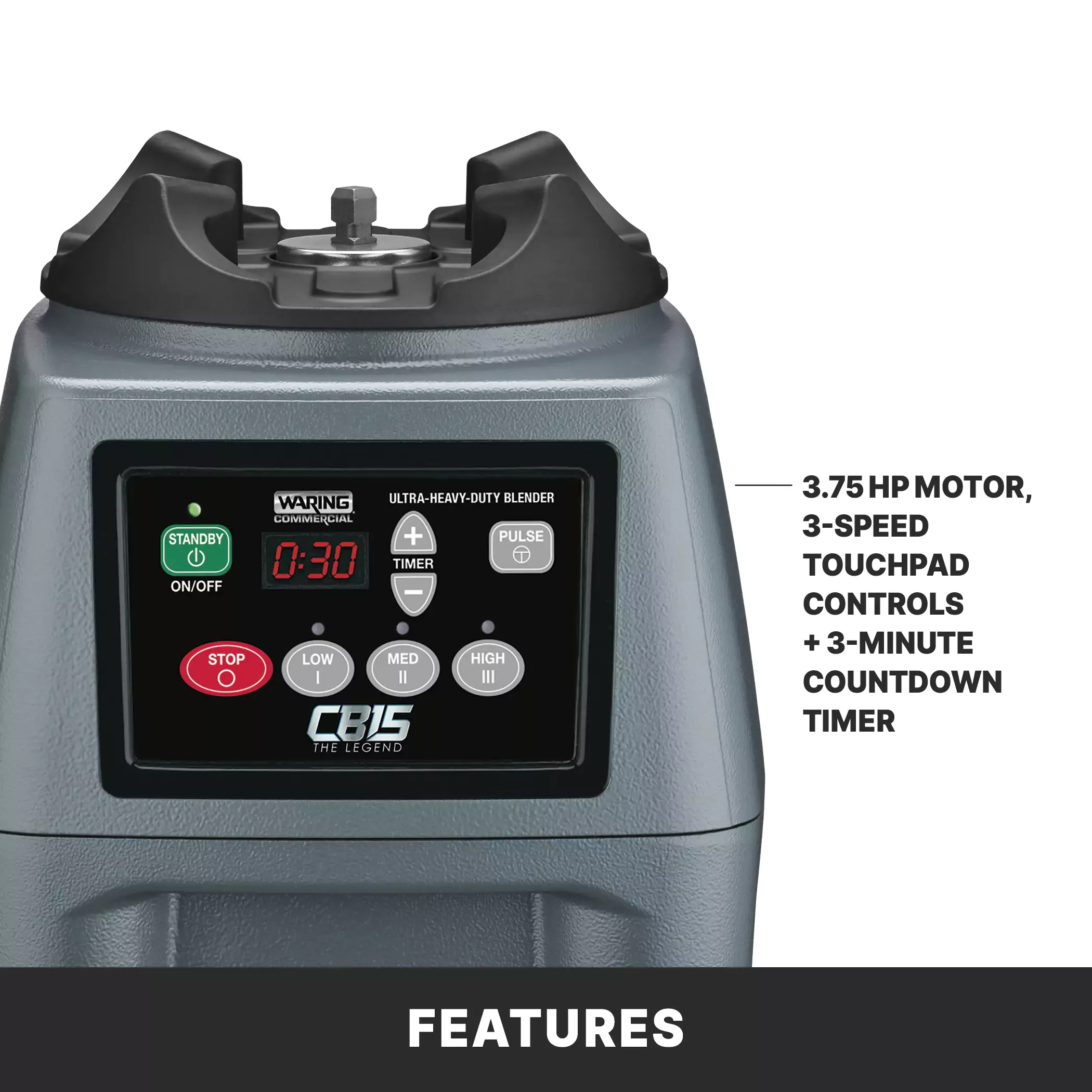 Waring 3.75 HP Heavy Duty One-Gallon Food Blender with Electronic Keypad and Timer CB15T, 120 Volts