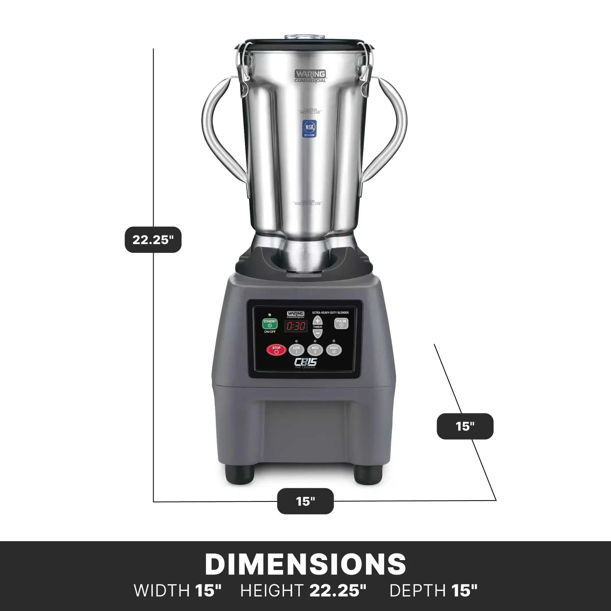 Waring 3.75 HP Heavy Duty One-Gallon Food Blender with Electronic Keypad and Timer CB15T, 120 Volts