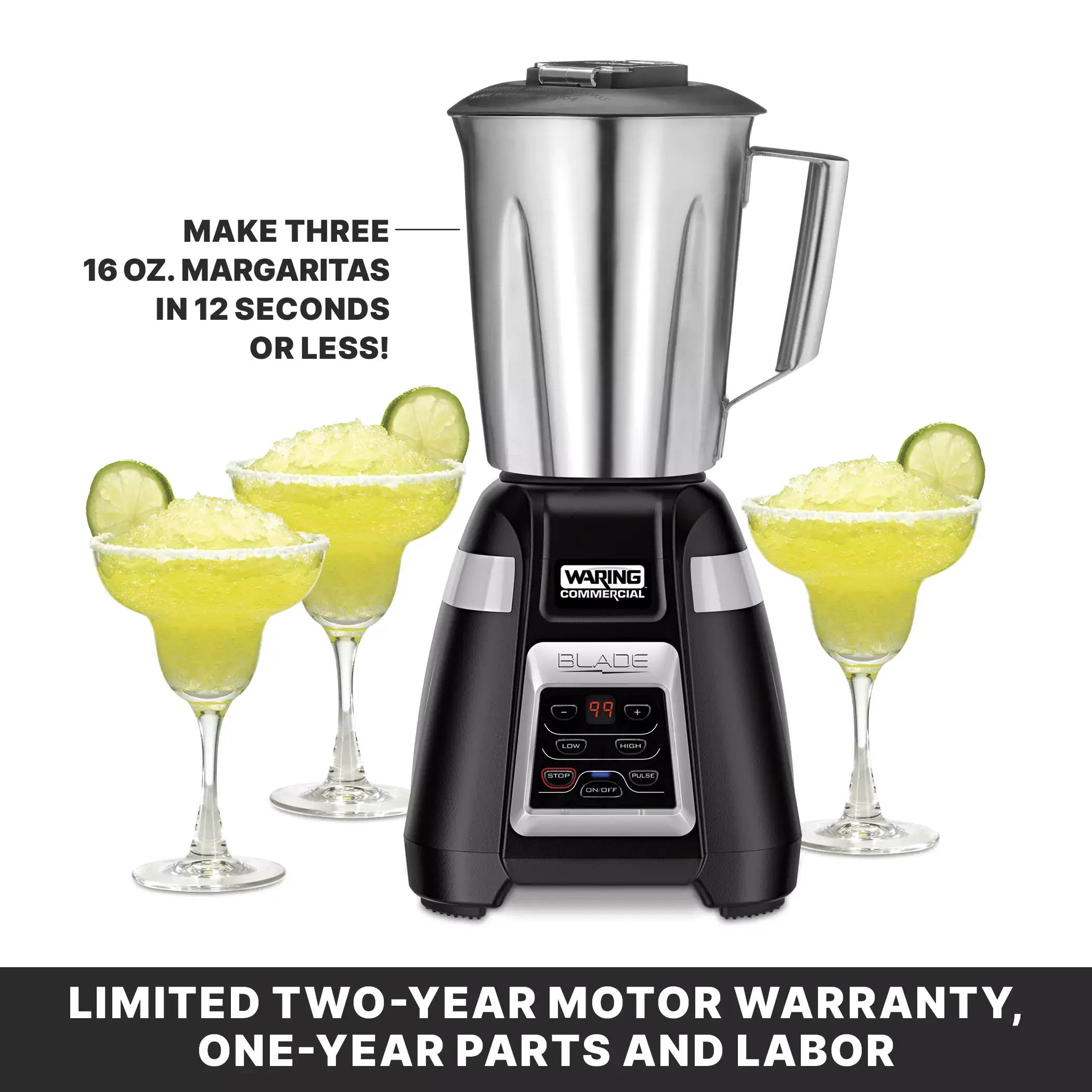 Waring BB340S Blade Series 1 HP Blender with 99-Second Countdown Timer and Stainless Container