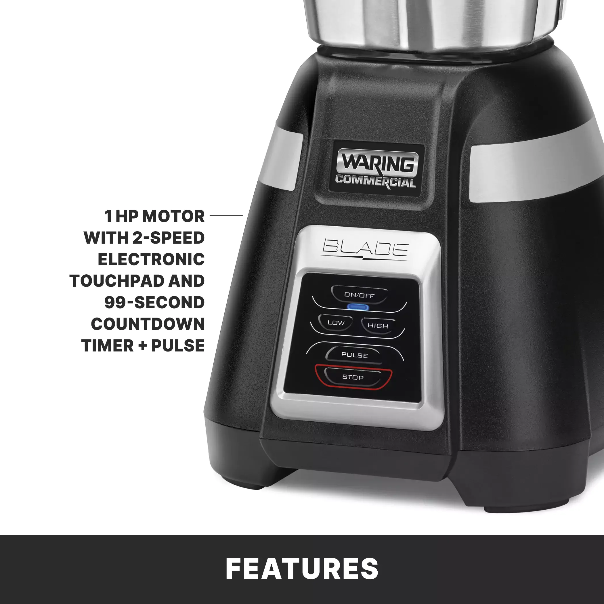 Waring BB340S Blade Series 1 HP Blender with 99-Second Countdown Timer and Stainless Container