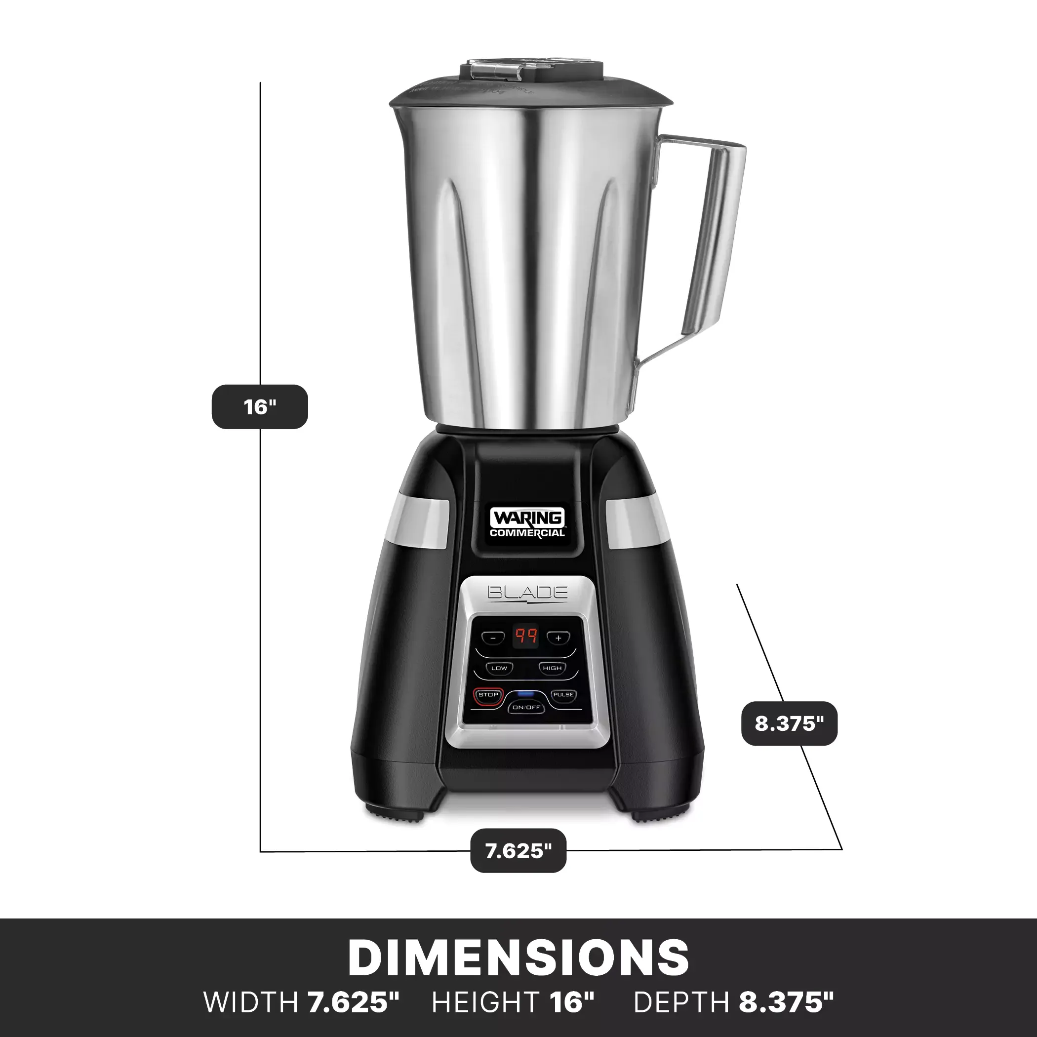 Waring BB340S Blade Series 1 HP Blender with 99-Second Countdown Timer and Stainless Container