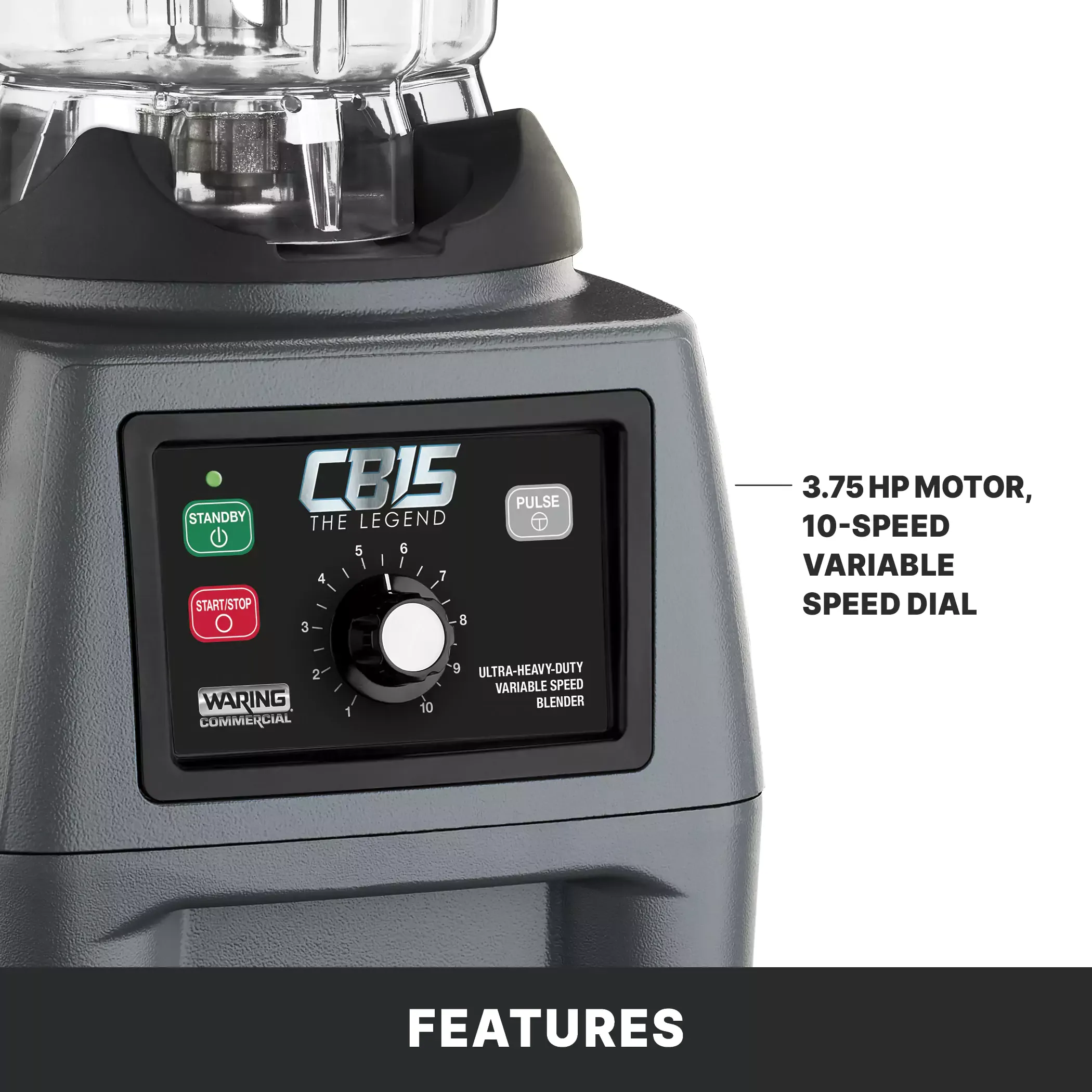 Waring CB15VP 3.75 HP Heavy Duty 1-Gallon Variable Speed Food Blender with Copolyester Container, 120 Volts