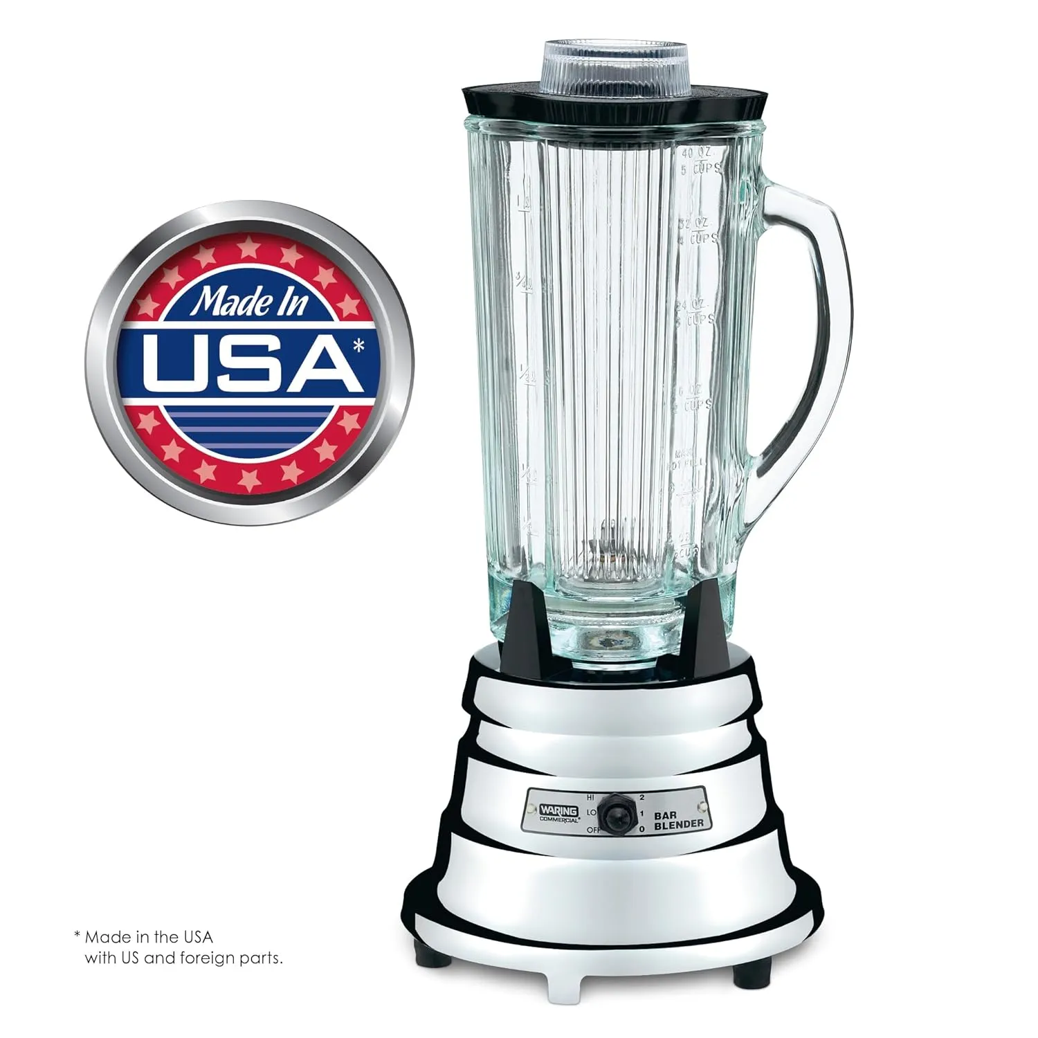 Waring Commercial BB900G 1/2 HP Chrome Bar Blender with 40-Ounce Glass Container Silver