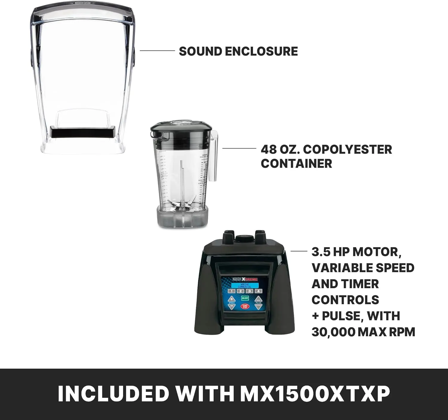Waring Commercial MX1500XTXP Xtreme 120V Hi-Power 48 Oz. Blender, Black