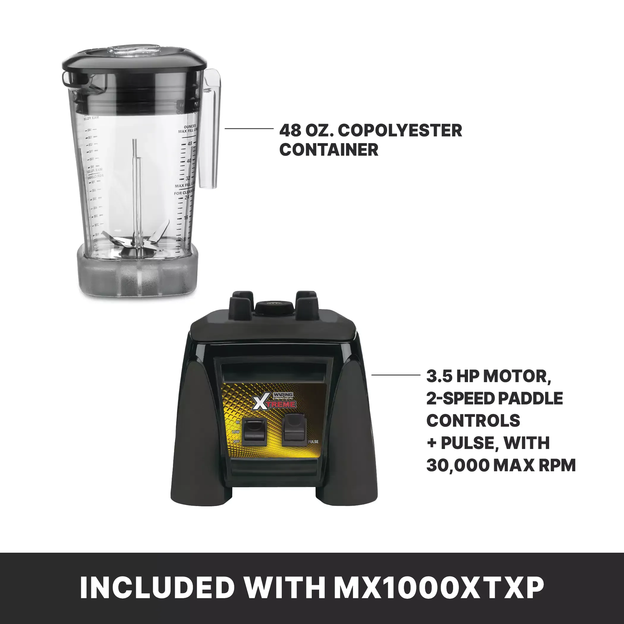 Waring MX1000XTXP 3.5 HP Commercial Blender with Paddle Switches and 48 oz Copolyester Container – 120V