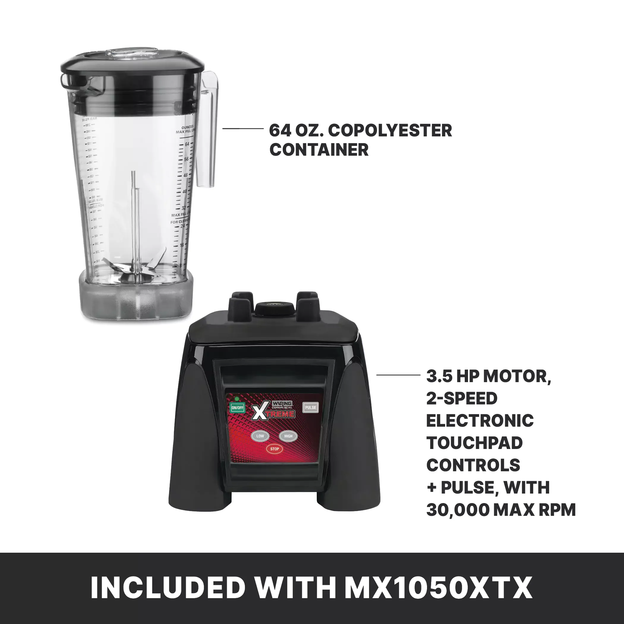 Waring MX1050XTX Heavy Duty Hi-Power Electronic Touchpad Blender with 64 oz. Copolyester Container, 120 Volts