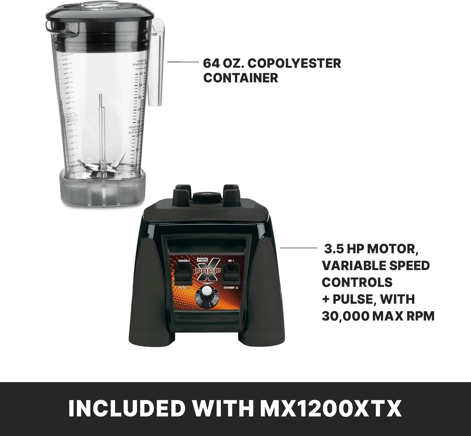 Waring (MX1200XTX) - 64 oz Blender w/Variable Speed & The Raptor, Black