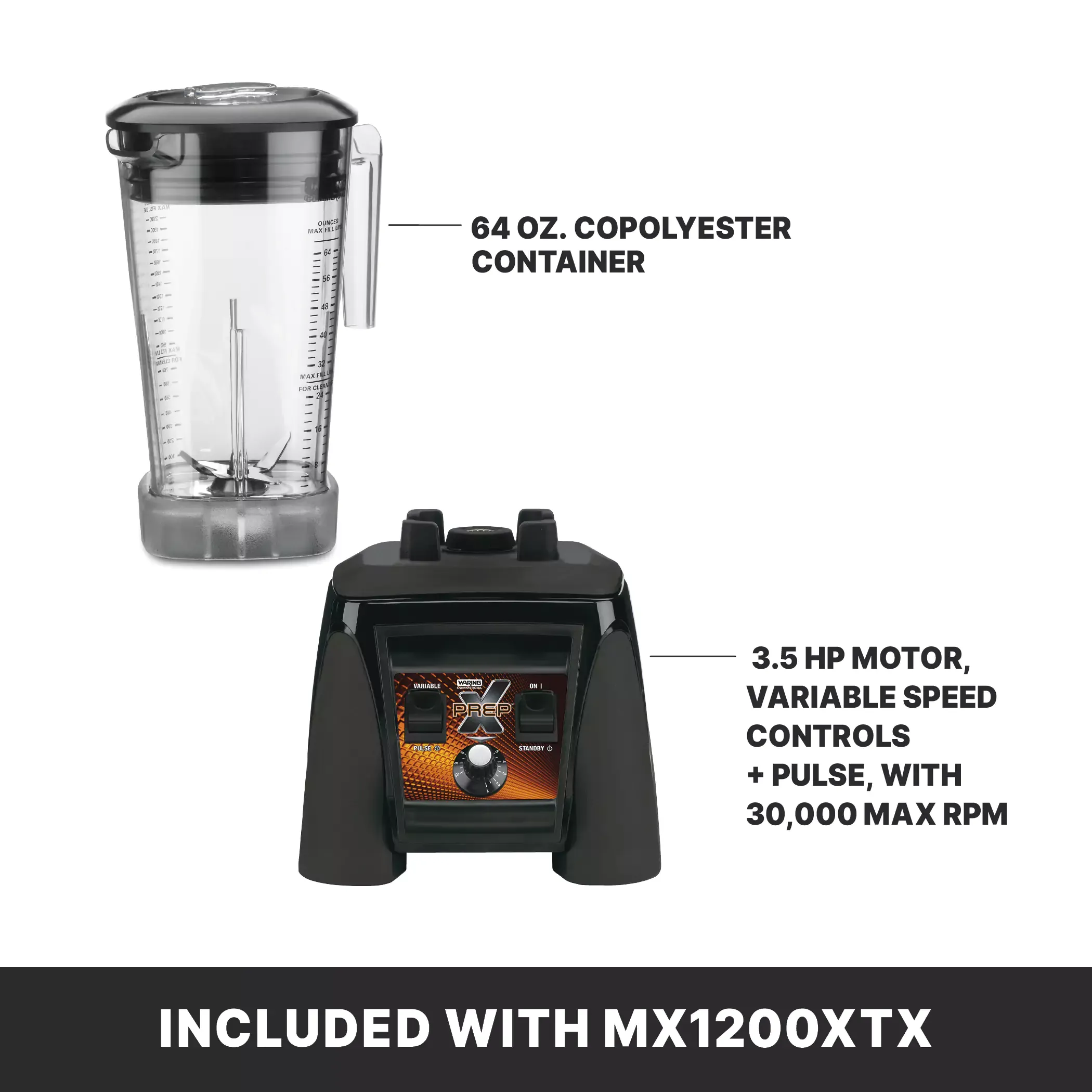 Waring MX1200XTX Heavy Duty XPREP Hi-Power Variable-Speed Food Blender with 64 oz. Copolyester Container