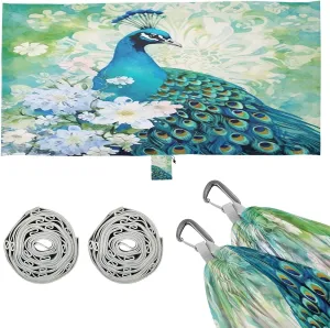 Watercolor Peacock Camping Hammock, 330 lbs with 2 Tree Straps, Carry Bag, Single Portable Hammock for Outdoor/Indoor, Hiking, Beach, Backpacking, Travel