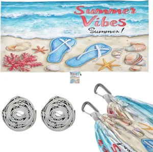 Watercolor Summer and Waves Camping Hammock Single Portable Hammocks 330 lbs Capacity with 2 Tree Straps and Attached Carry Bag,Perfect for Outdoor,Indoor,Beach,Camping,Travel