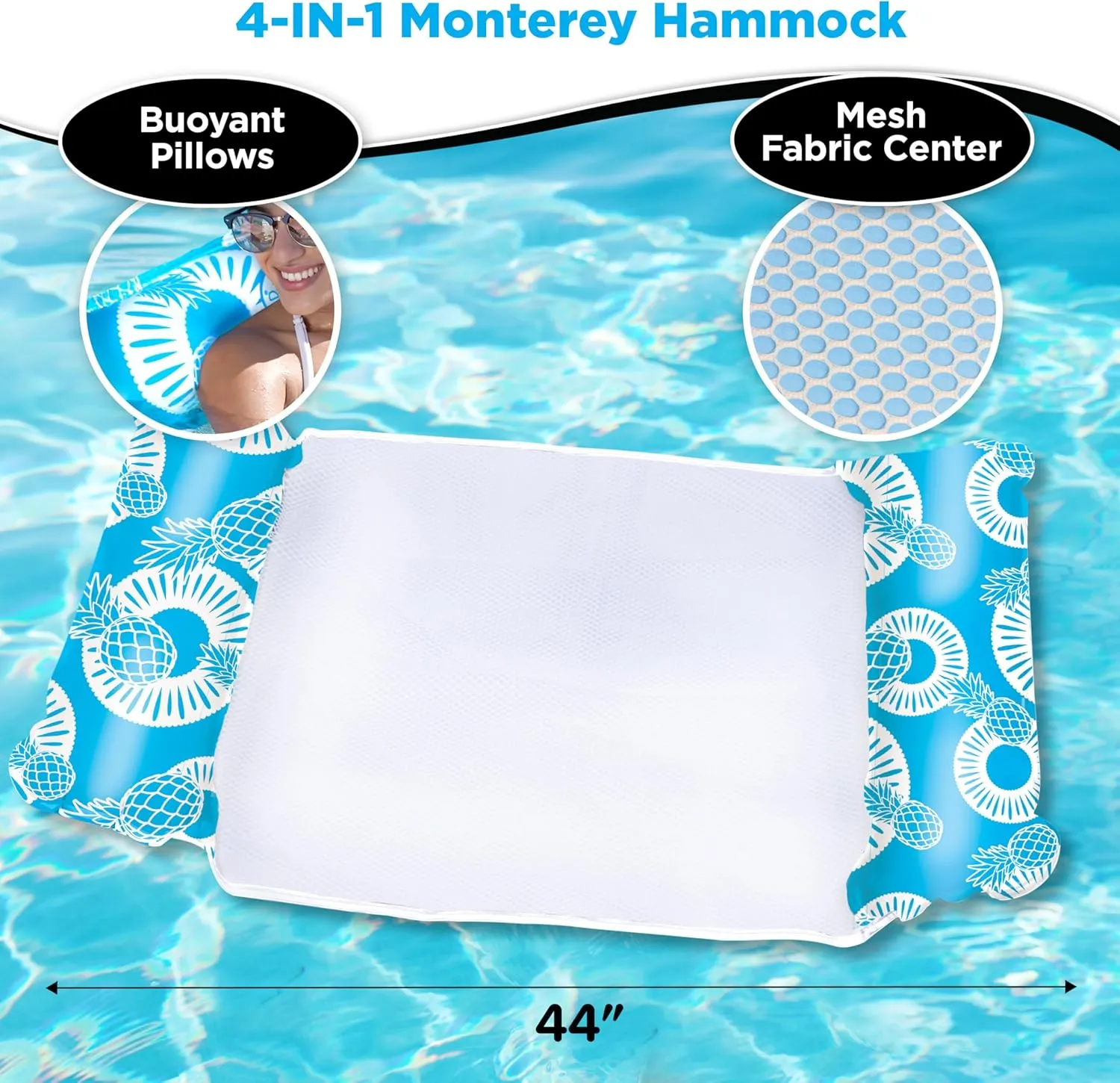 Waterlife 4-in-1 Pool Hammock 2-3-4 Packs, Inflatable Pool Chair Float, Water Hammock (Saddle, Lounge Chair, Hammock, Drifter), Multiple Colors