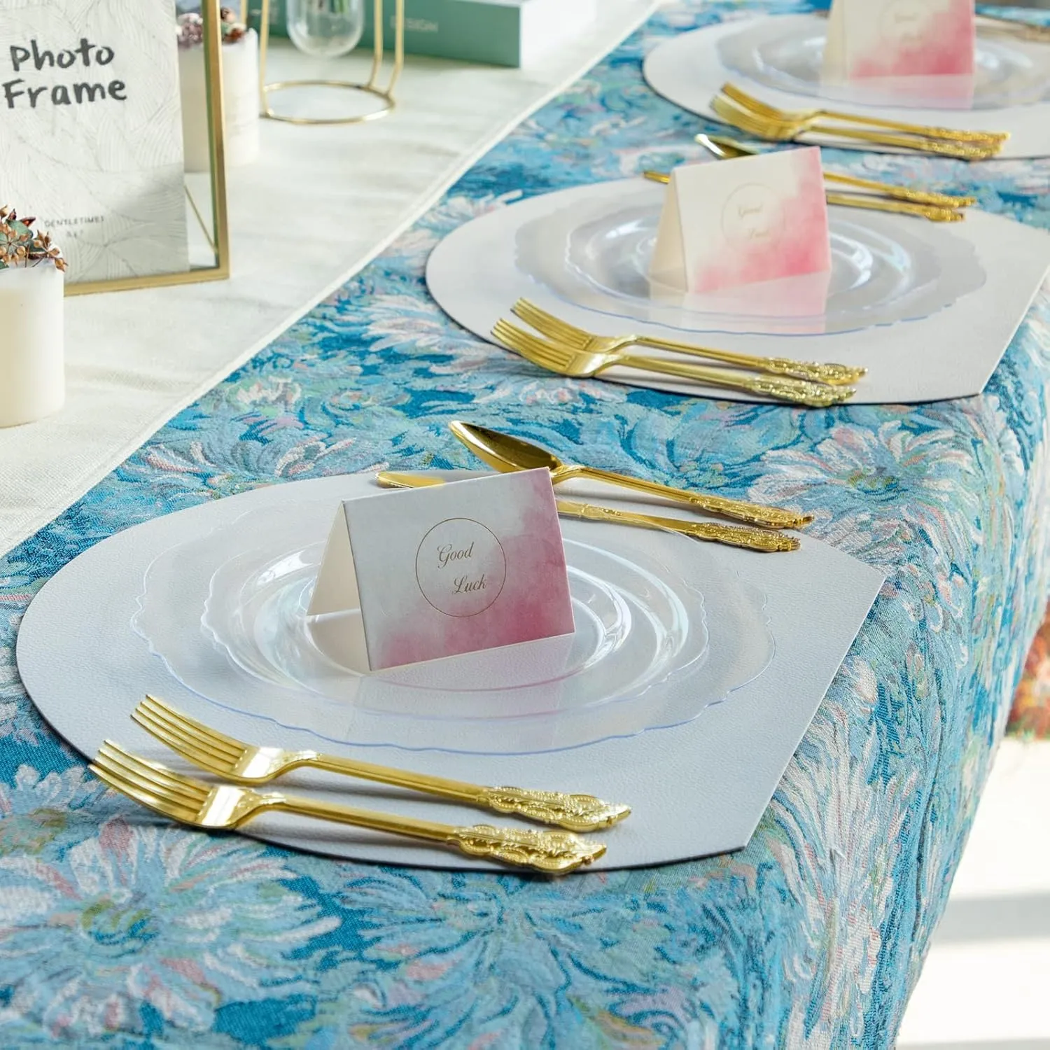 WDF 60pcs Clear Plastic Plates Disposable - 10.25inch Clear Dinner Plates Baroque Disposable Plates for Holiday Gathering, Wedding, Party