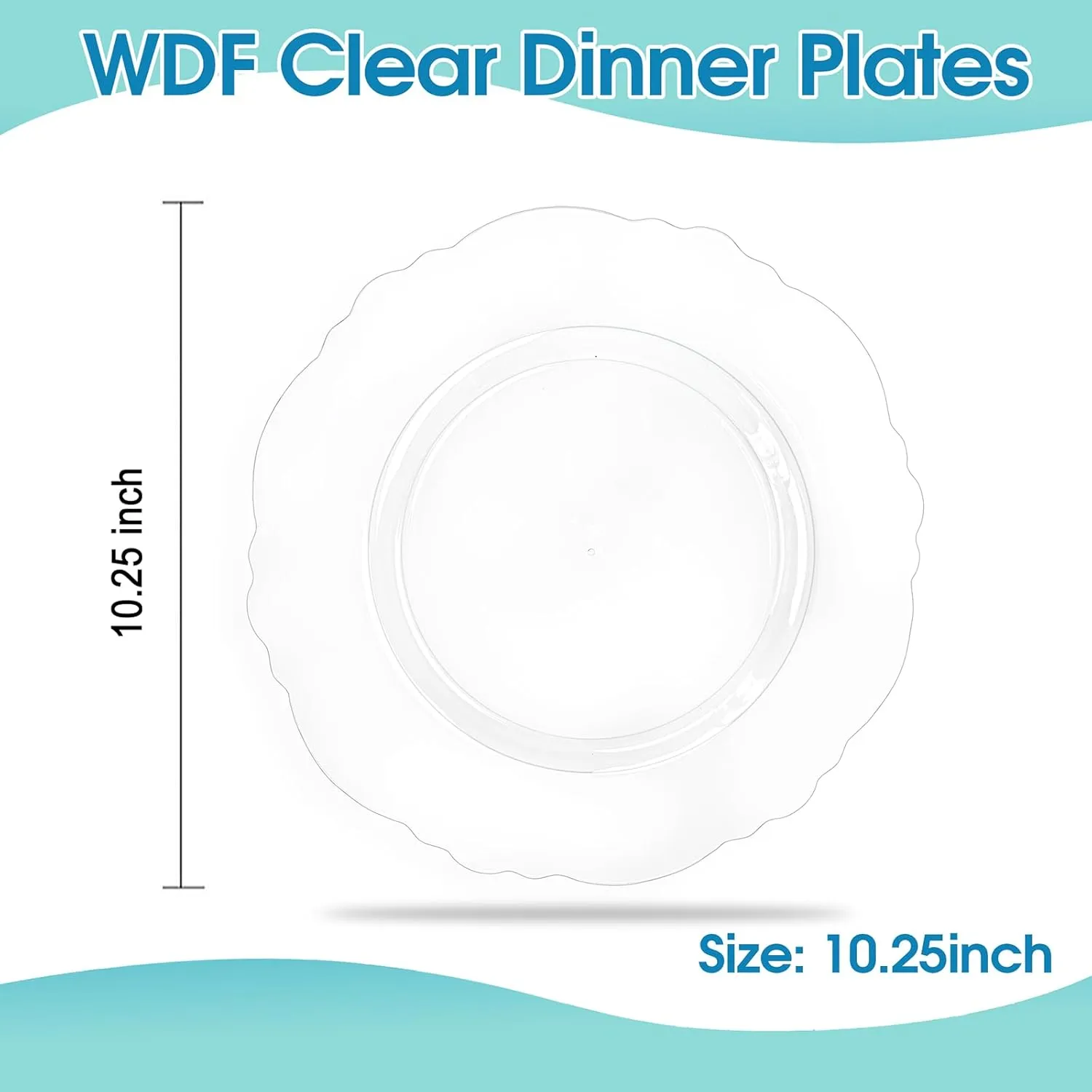 WDF 60pcs Clear Plastic Plates Disposable - 10.25inch Clear Dinner Plates Baroque Disposable Plates for Holiday Gathering, Wedding, Party
