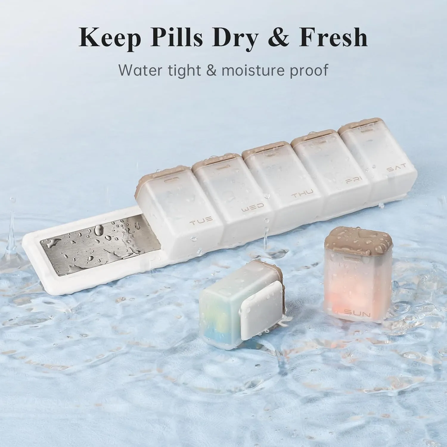 Weekly Pill Organizer Magnetic, Removable Pill Box 7 Day 1 Time a Day, Large Pill Case Travel, Week Once Daily Medication Dispenser, Medicine Container Holder for Supplement Vitamin, Brown