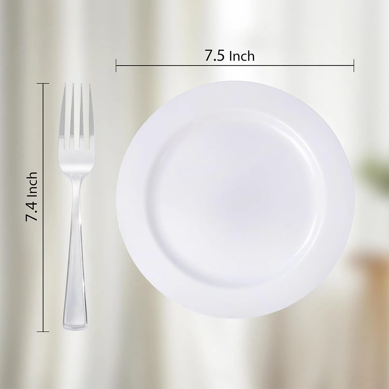WELLIFE 200 Pieces White Plastic Dessert Plates with Silver Disposable Forks, Premium Hard Salad Plate 7.5”, Appetizer Plastic Plates for Wedding, Party