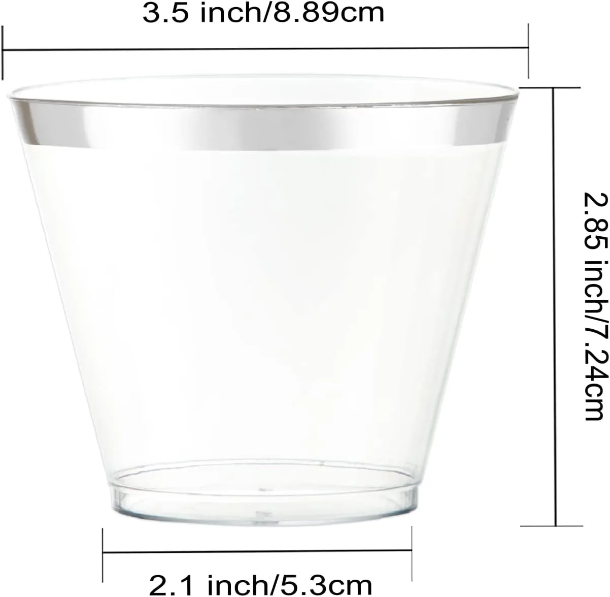 WELLIFE 200 Silver Plastic Cups, 9OZ Elegant Clear Cups, Disposable Hard Plastic Cups, Ideal for Party, Weddings