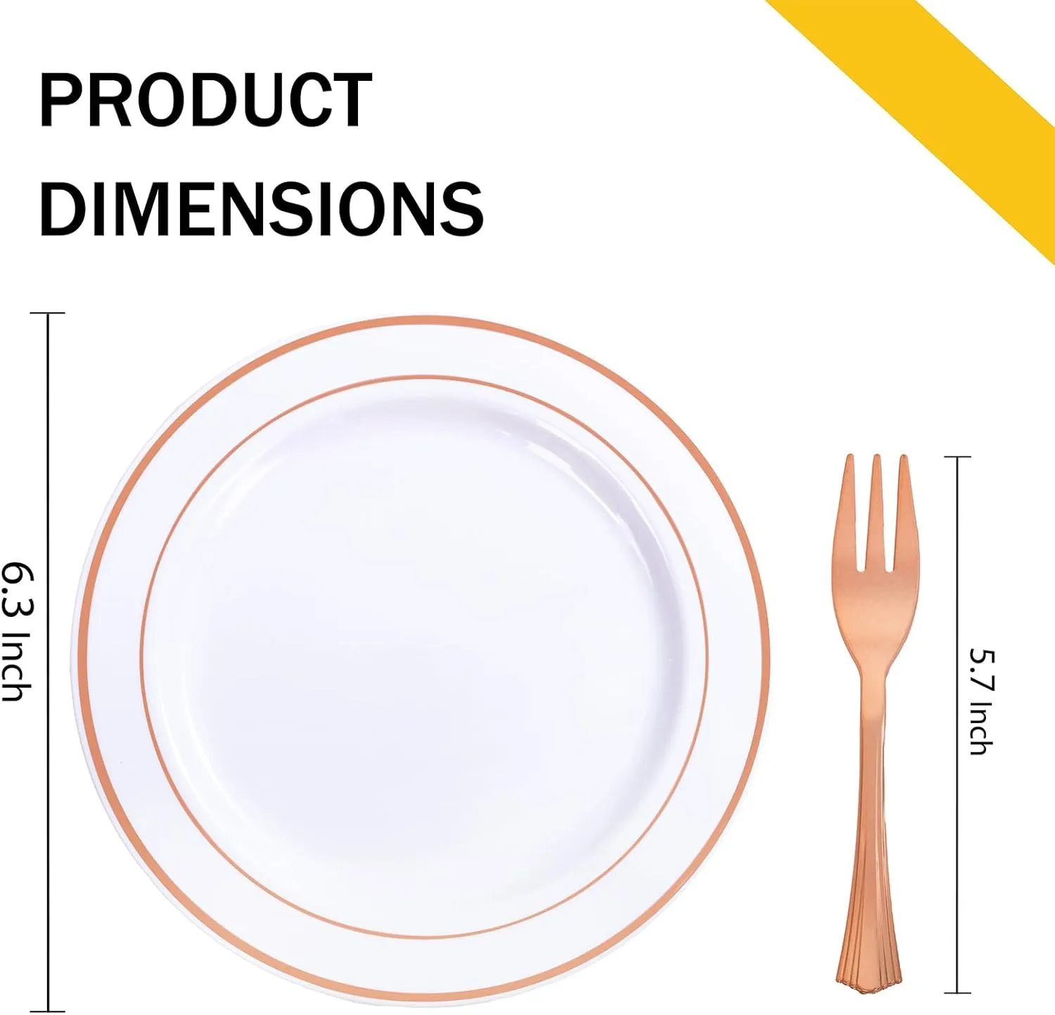 WELLIFE 240 Pieces Rose Gold Plastic Dessert Plates with Disposable Forks, Includes 120 Pcs Appetizers Plates 6.3 inch, 120 Pcs Rose Gold Forks, Perfect for Party and Weddings
