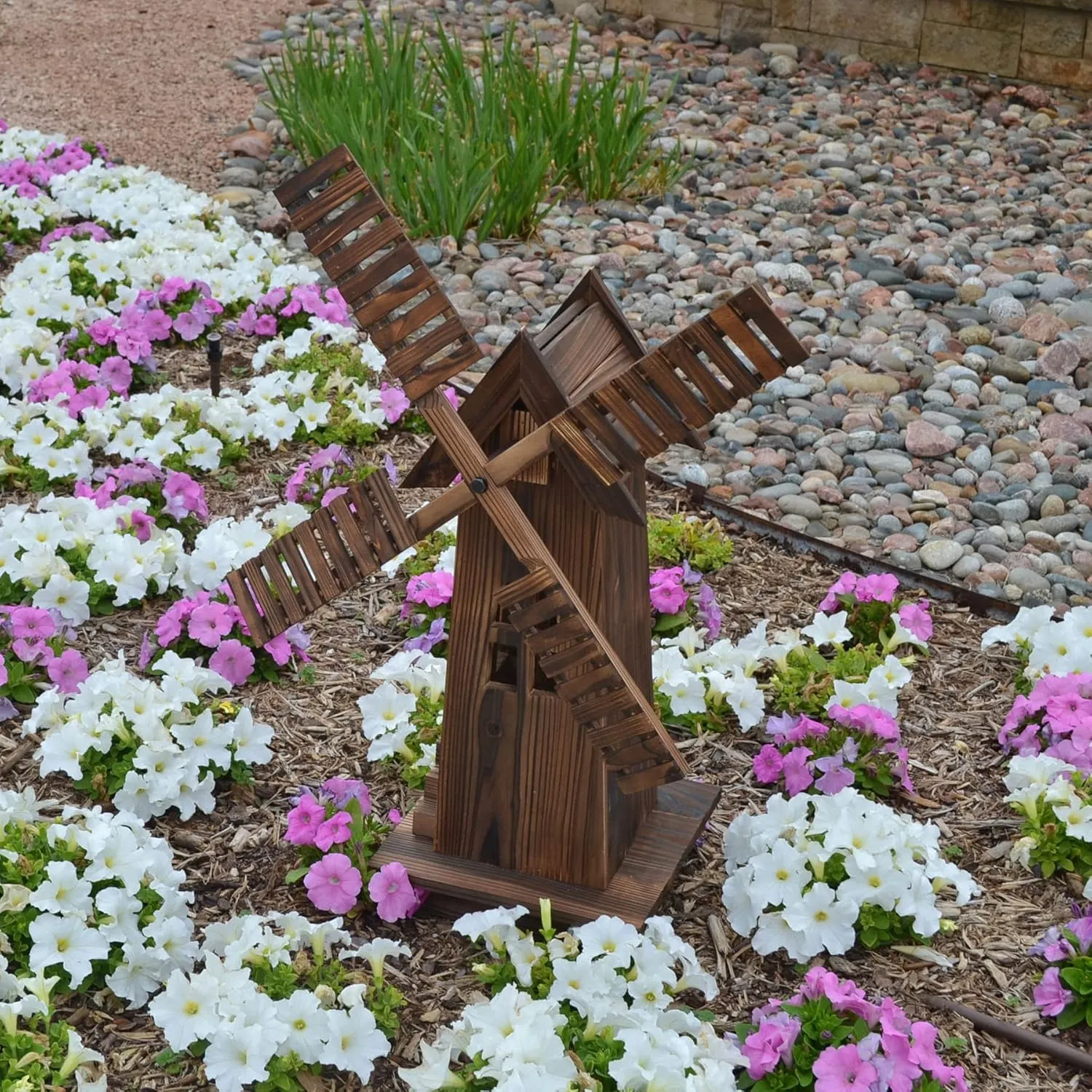 Westcharm Wooden Dutch Windmill Backyard Decorations - Classic Old-Fashioned Windmill for Garden, Patio