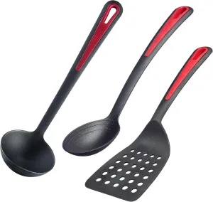 Westmark Kitchen Helper Set, 3 Items, Spatula, Soup Ladle and Spoon, Plastic, Gallant, Black/Red, 295622E6