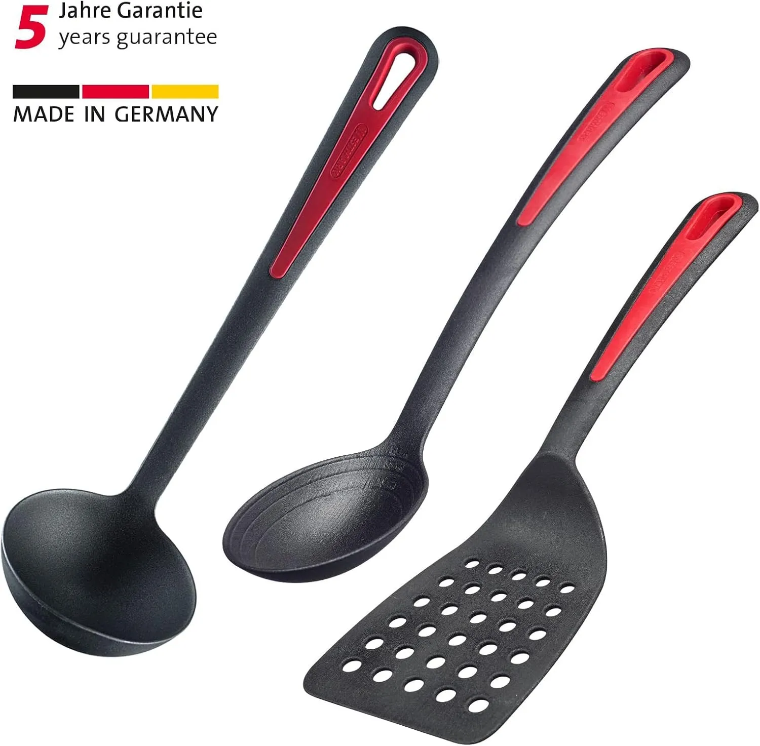 Westmark Kitchen Helper Set, 3 Items, Spatula, Soup Ladle and Spoon, Plastic, Gallant, Black/Red, 295622E6