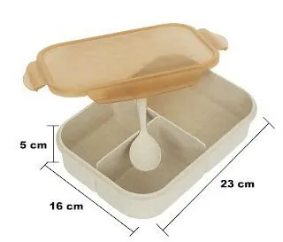 Wheat Straw Fiber 3-Compartment Lunch Box with Spoon Microwave Safe